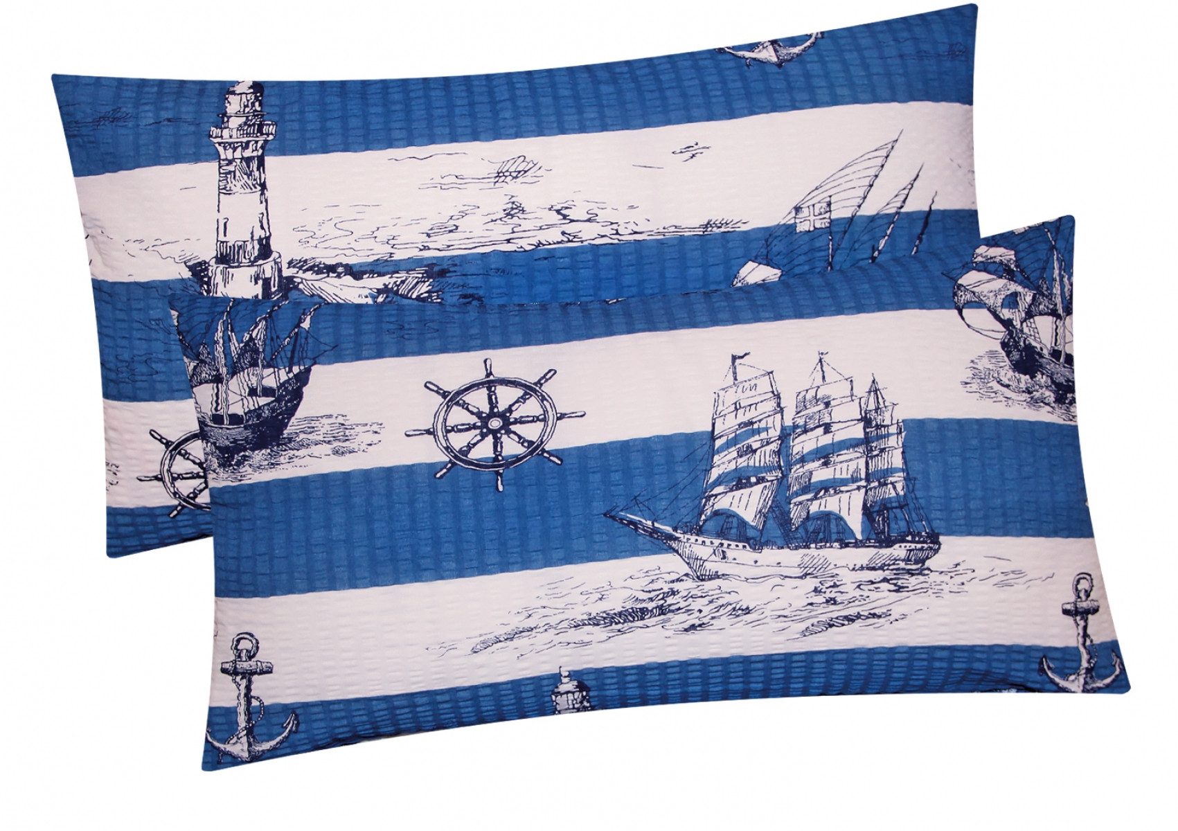 Heubergshop Kissenbezug, (2 Stück), Seersucker 40x80cm Leuchtturm Maritime Anker Schiff Baumwolle (736/2)