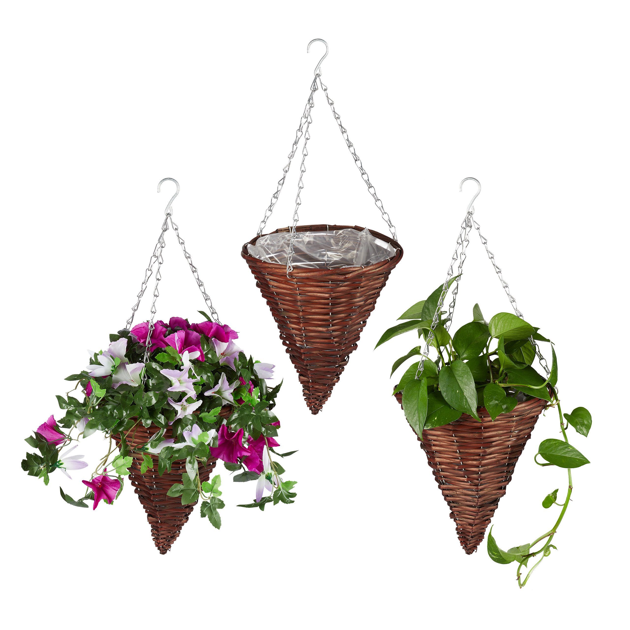 relaxdays Blumenampel Geflochtene Blumenampel im 3er günstig online kaufen