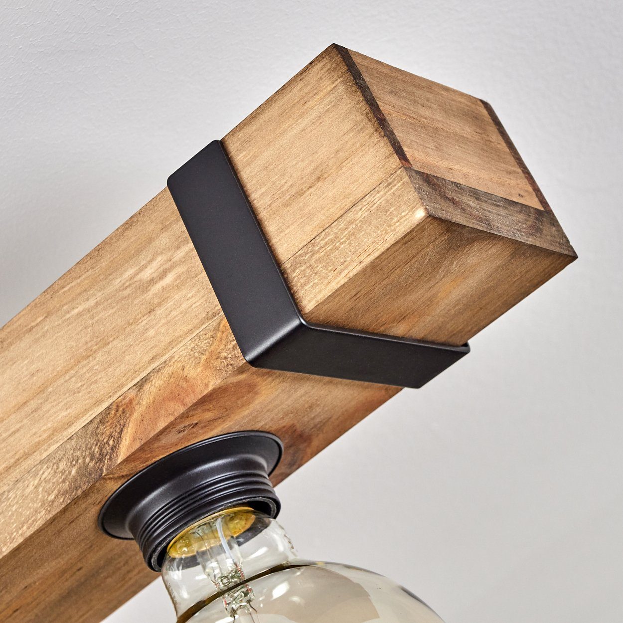 Vintage-Design, im in Deckenlampe »Bollengo« Schwarz/Natur, Deckenleuchte ohne 4xE27 Metall/Holz Holzstab Leuchtmittel, Leuchte mit moderne hofstein aus