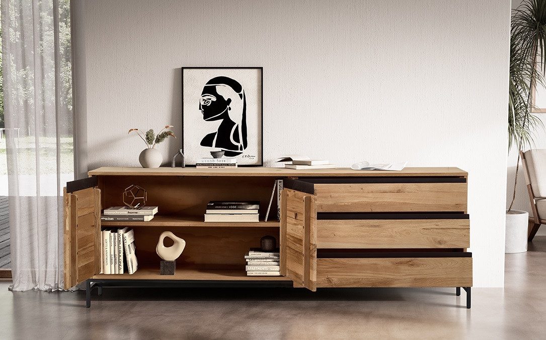 Main Möbel Sideboard Sideboard 189x67cm 'Veneza' Eiche & Metall schwarz