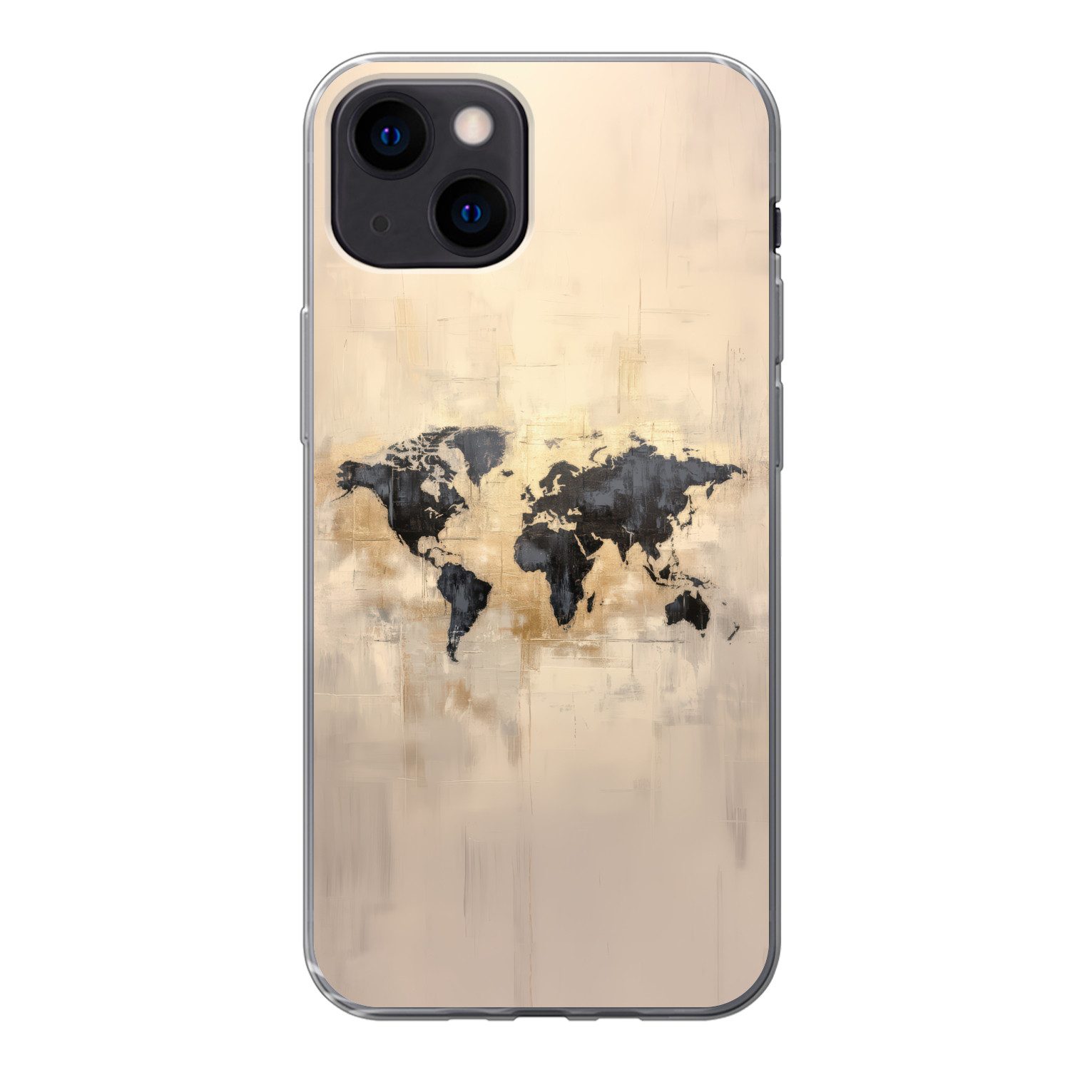 MuchoWow Handyhülle für Apple iPhone 13 mini Weltkarte - Gold - Schwarz - Abstrakt, Smartphone-Bumper, Print, Handy Schutzhülle Dünn