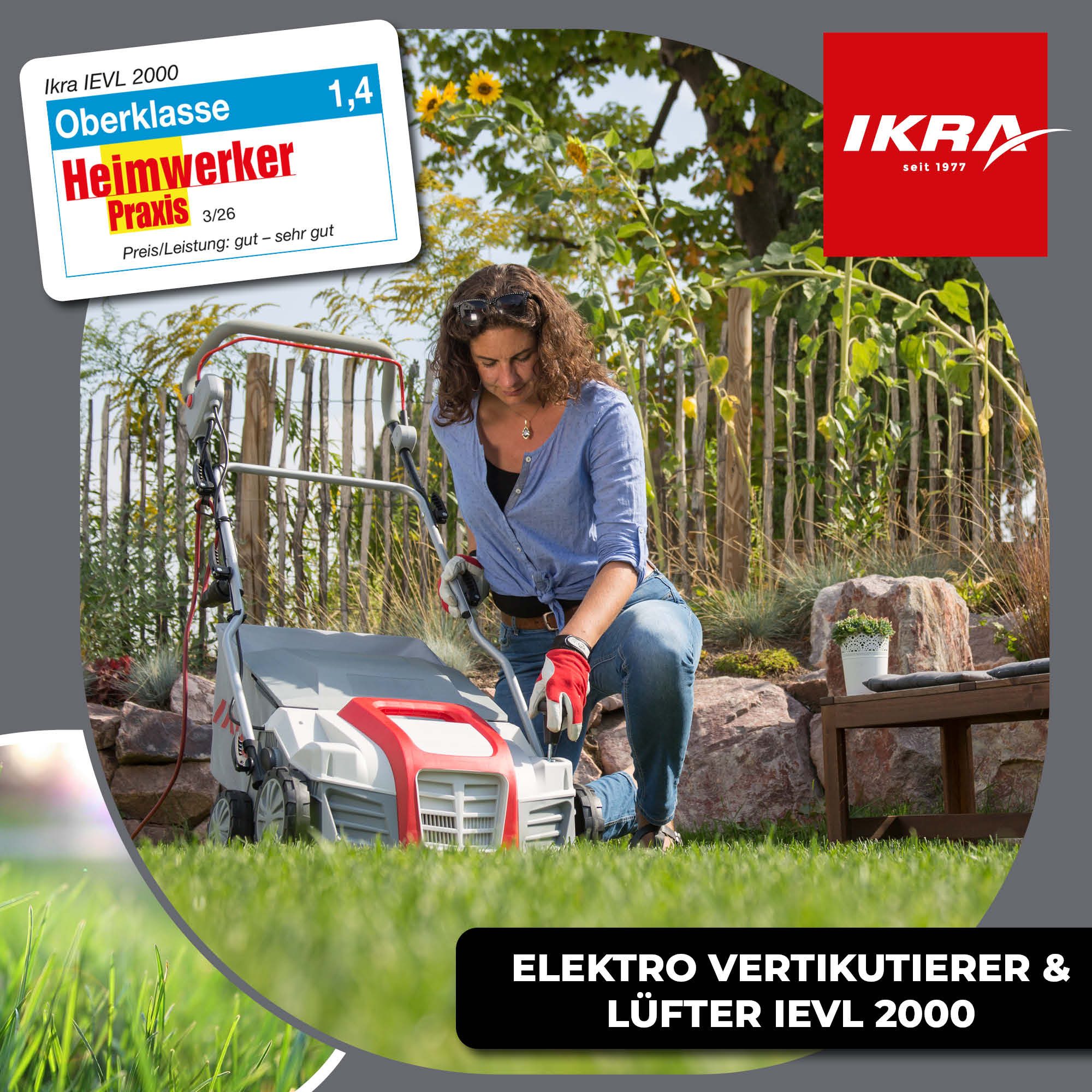 ikra GmbH Elektro-Vertikutierer IEVL 2000, 40 cm Arbeitsbreite, 2000 Watt, Lüften & Vertikutieren, 2in1 Gerät, mit Fangkorb