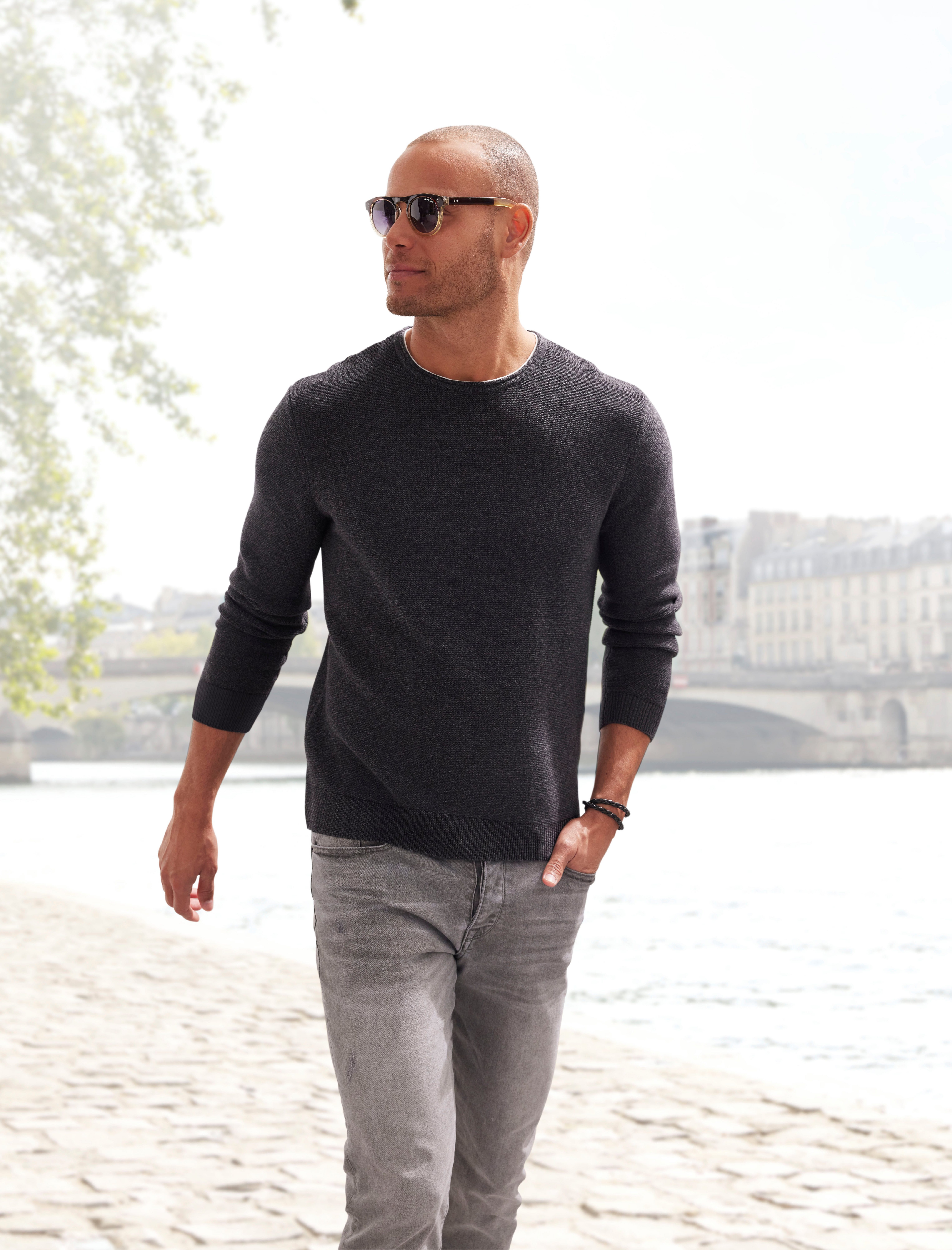 AUTHENTIC LE JOGGER Strickpullover mit Double-Layer Optik, Pullover aus reiner Baumwolle