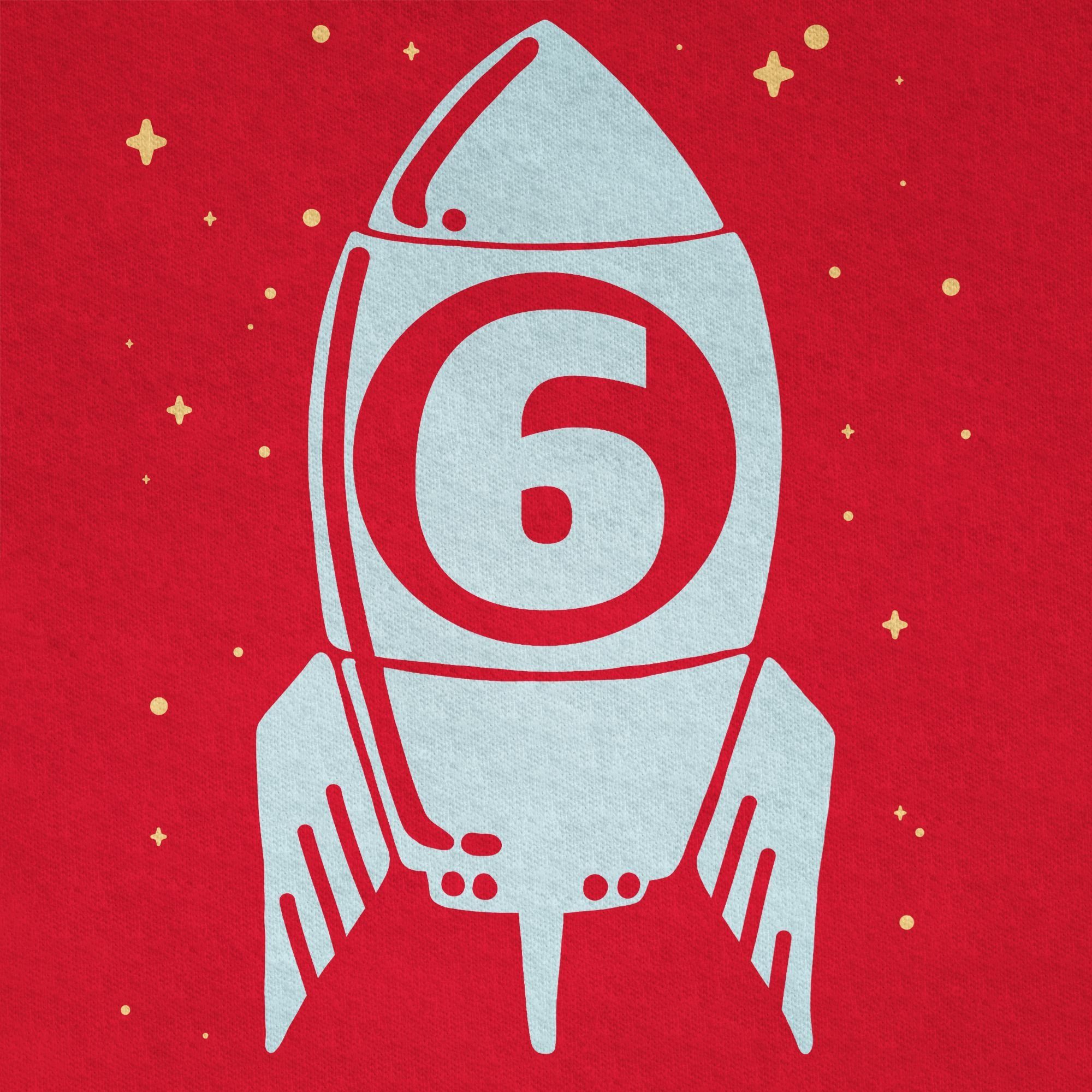 6. Shirtracer Rakete mit blau Sechs Geburtstag Rot 3 T-Shirt Sternen