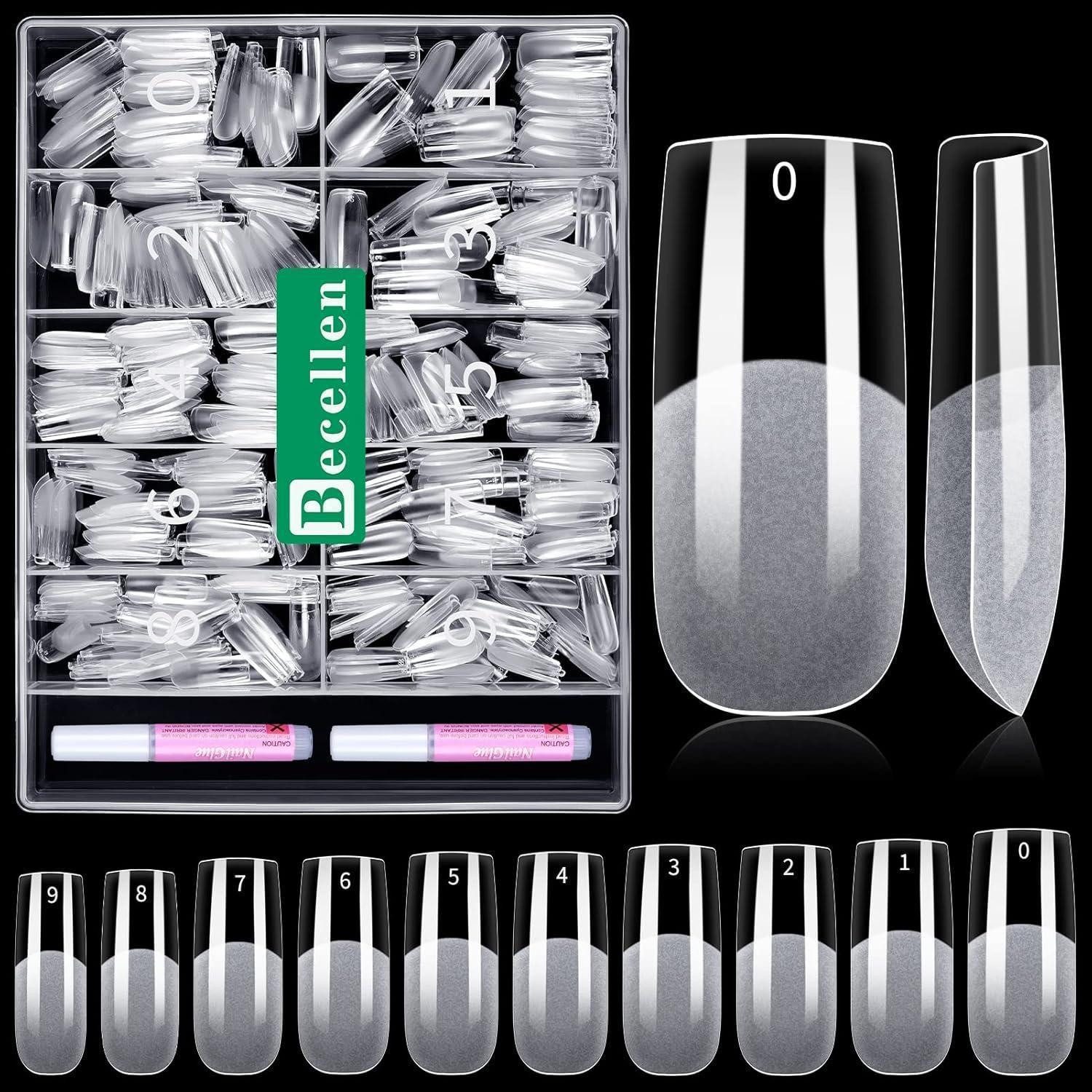 LuxusKollektion Kunstfingernägel Nageltips 500 Softgel Fullcover Kleber Gelnägel Set Quadratische