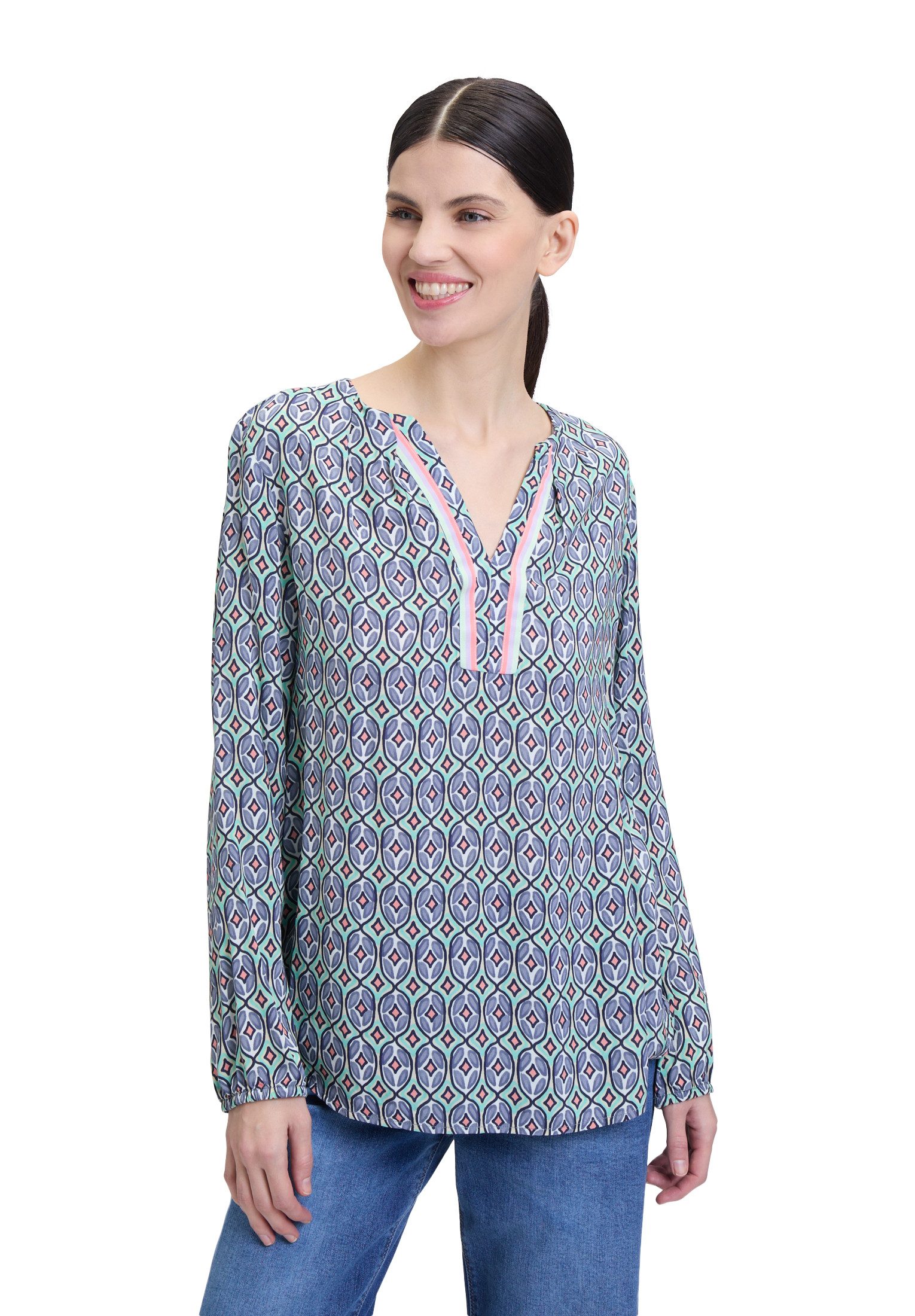 Schlupfbluse Cartoon Damen Casual-Bluse langarm