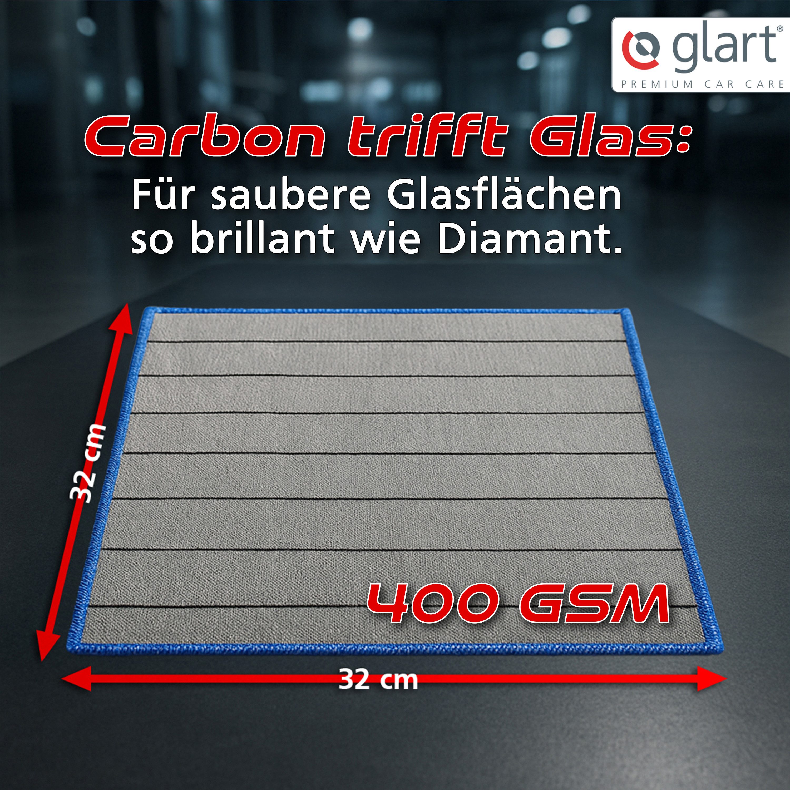 Glart 44C6R 6X Carbontücher Fensterputztücher Auto Glas fusselfrei 32x32cm Mikrofasertuch (98% PE/PA-Mehrkomponentenfaser, 2% PE, 32x32 cm)