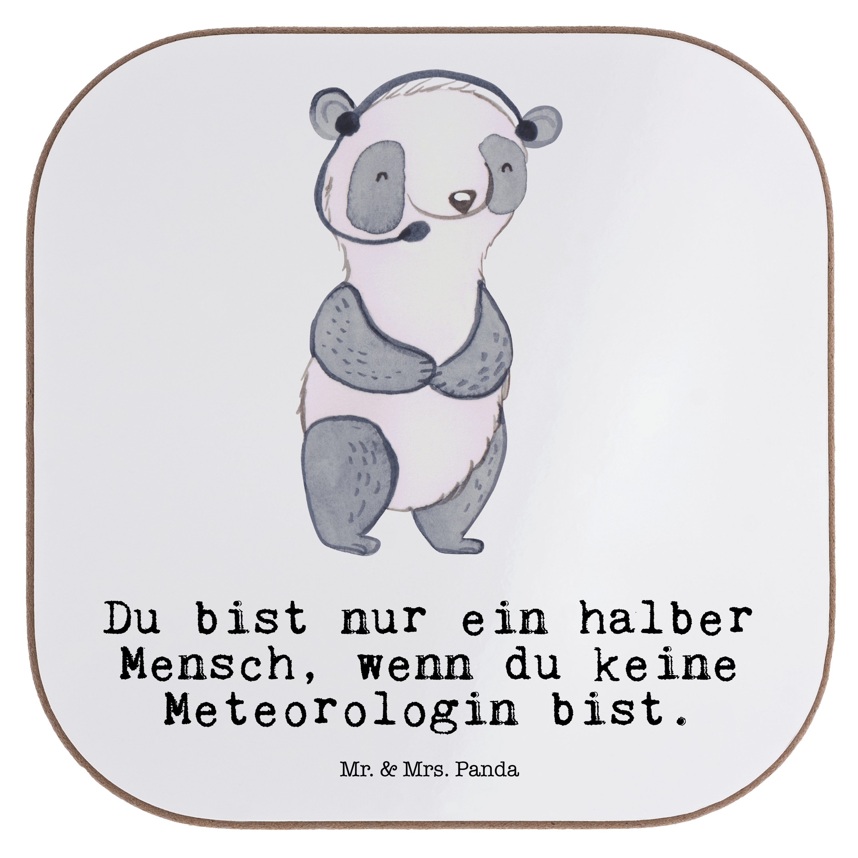Mr. & Mrs. Panda Getränkeuntersetzer Meteorologin mit Herz - Weiß - Geschenk, Kollege, Bierdeckel, Getränk, 1-tlg.