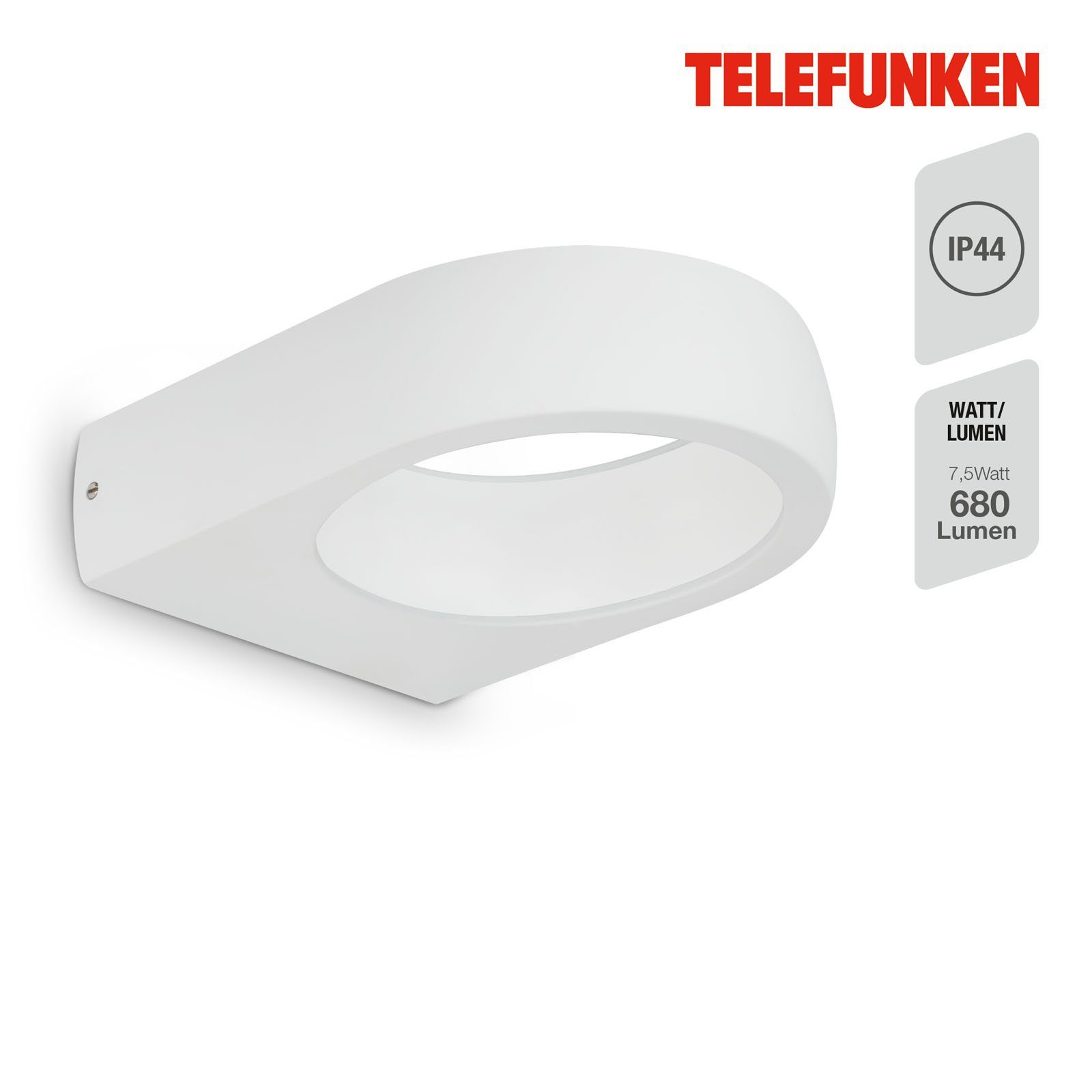 320206TF, 680lm Telefunken fest Außen-Wandleuchte Außenleuchte 7,5W verbaut, Wand IP44 4000K LED LED