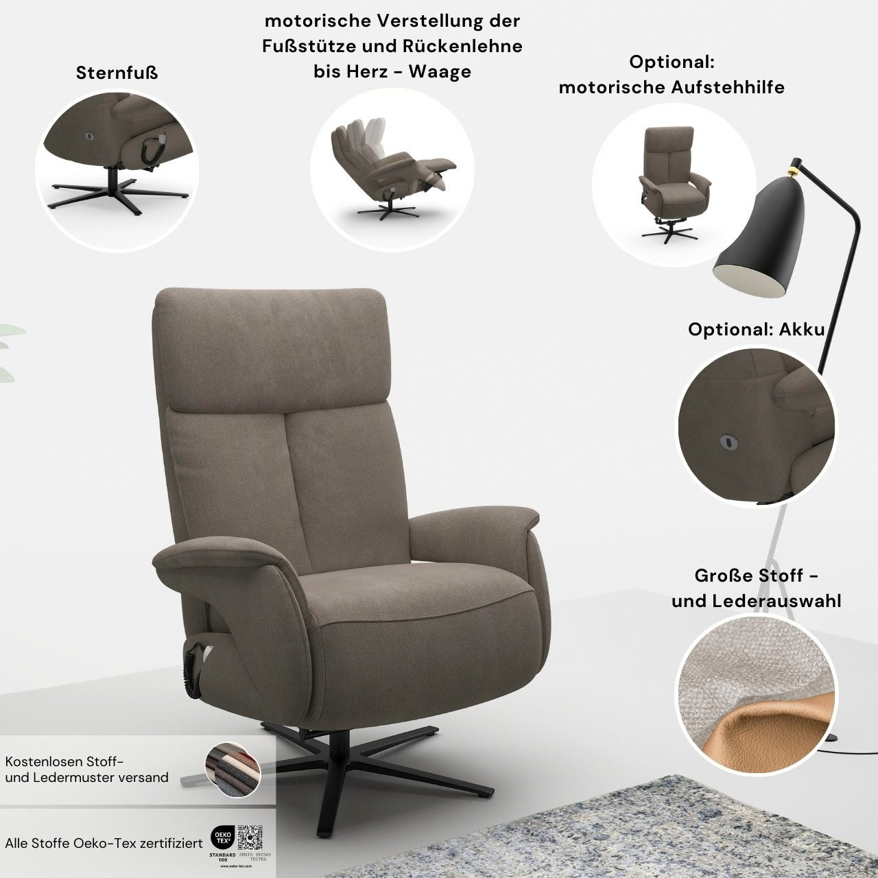sit&more TV-Sessel Triple Seven mit Kopfteilver, Drehfunktion, Herz-Waage & Relaxfunktion, Ergonomie S: elektr. Fußstütze, Rückenlehne & Aufstehhilfe, Akku – Bild 4 von 5