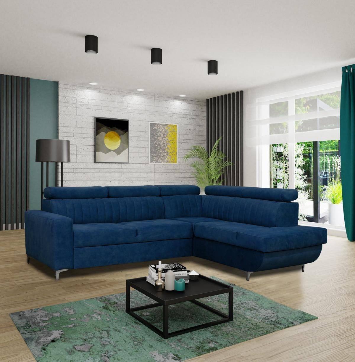JVmoebel Ecksofa Sofas L-Form Textil Couch Ecke Sitz Sofa Wohnzimmer, Made in Europe Blau