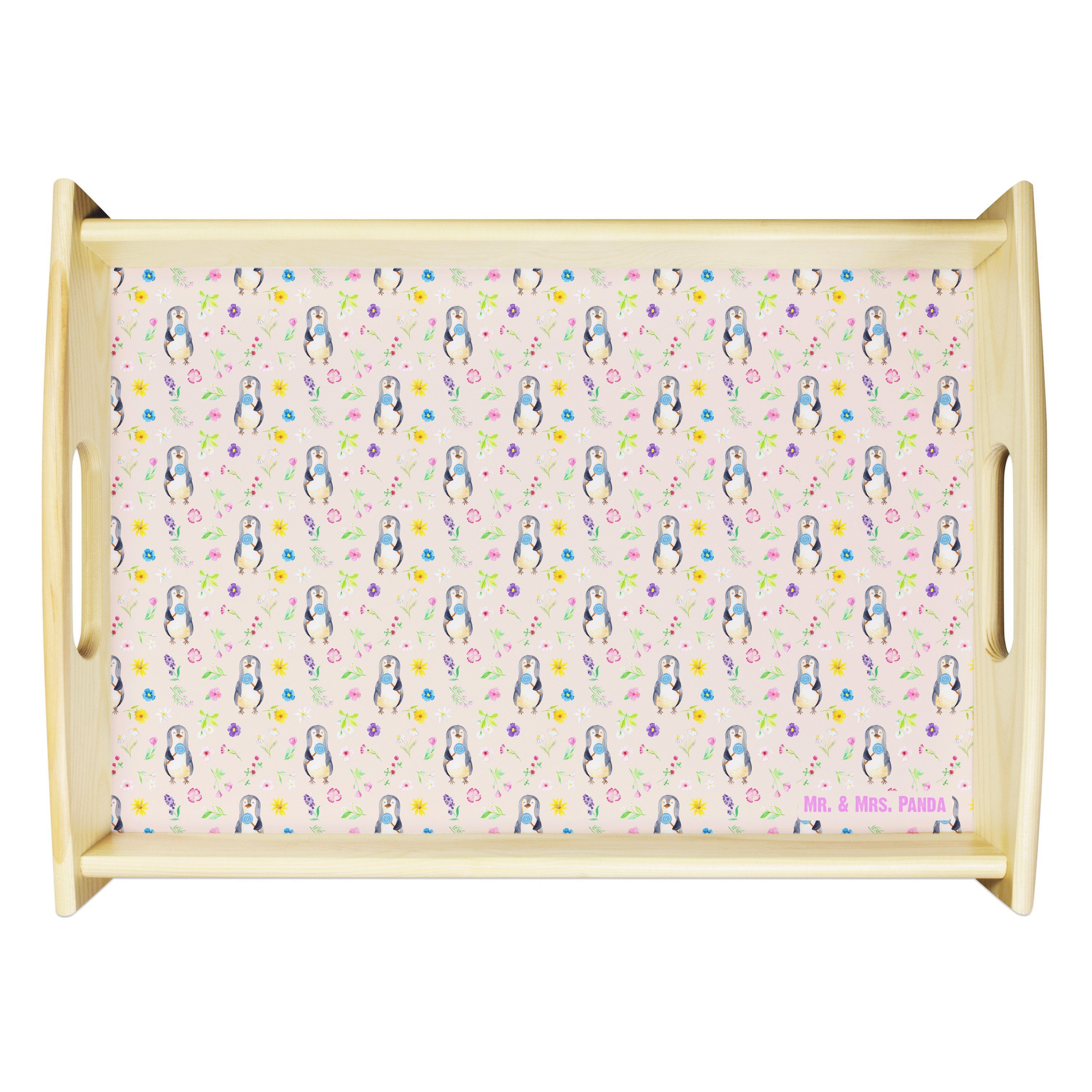 Mr. & Mrs. Panda Tablett Pinguin Lolli - Rosa - Geschenk, Küchentablett, Ganove, Holztablett, Echtholz lasiert, (1-tlg), Kratzfeste Oberfläche