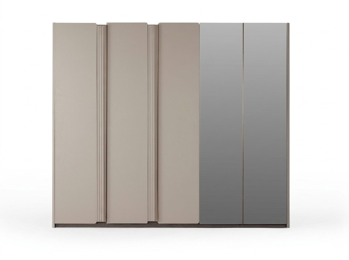 JVmoebel Kleiderschrank Modernes Kleiderschrank Beige Holz Glas 6 Türen Drehtürenschrank Neu (1-St., 1-tlg)