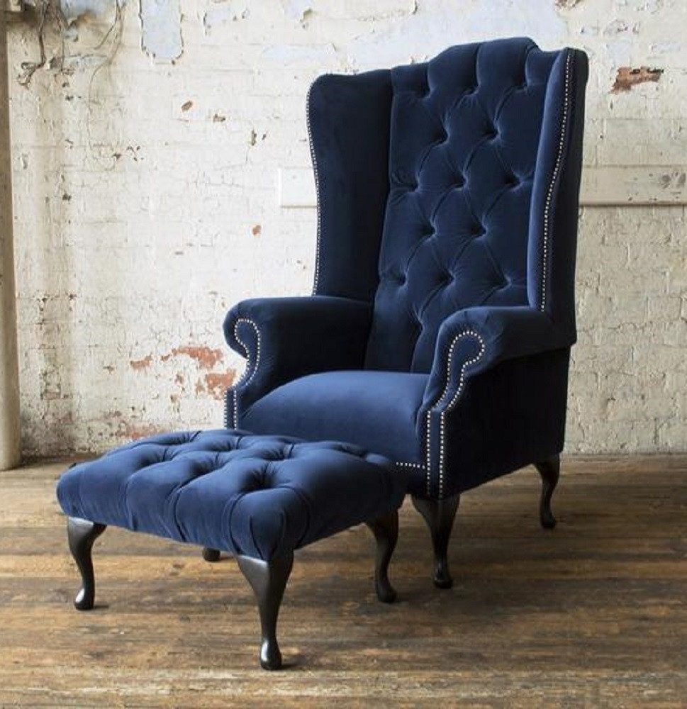 Xlmoebel Ohrensessel Neuer Ohrensessel mit Hocker in Chesterfield-Stil aus Textil (Chesterfield Ohrensessel + Hocker - 357), Hergestellt in Europa