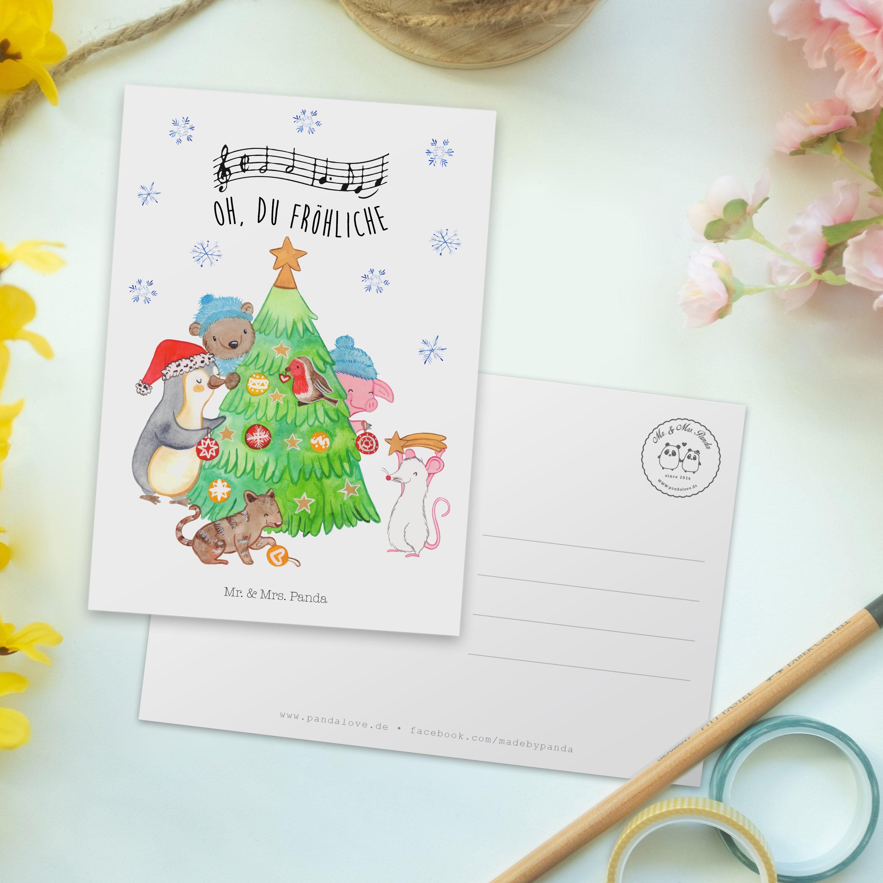 - Postkarte & Weiß schmücken - Geschenk, Panda Einladungskarte, Weihnach Mrs. Weihnachtsbaum Mr.