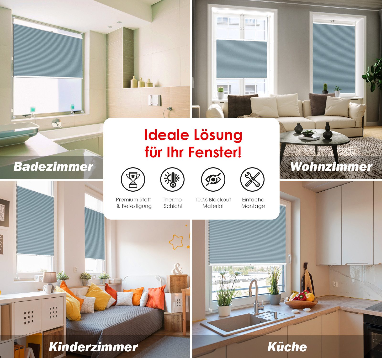 DomDeco Wabenplissee Thermo Plissee ohne Bohren - Hitzeschutz, Verdunkelung, verspannt, abdunkelnd, Klemmfix, stufenlos, kälteschutz, modernes Fensterplissee