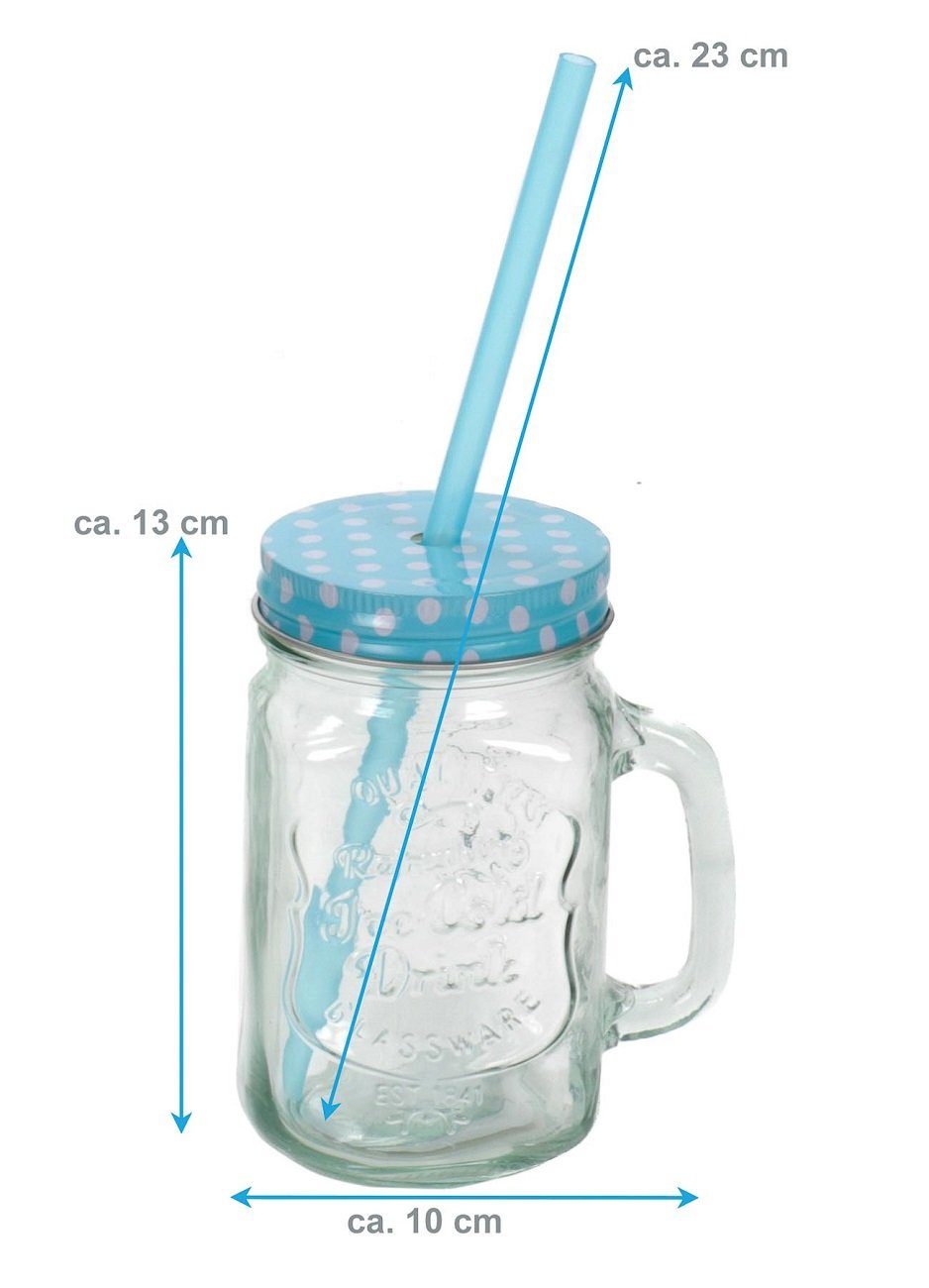 Bubble-Store Gläser-Set 4er Set, Glas, Trinkgläser mit Schraubdeckel,Trinkhalm