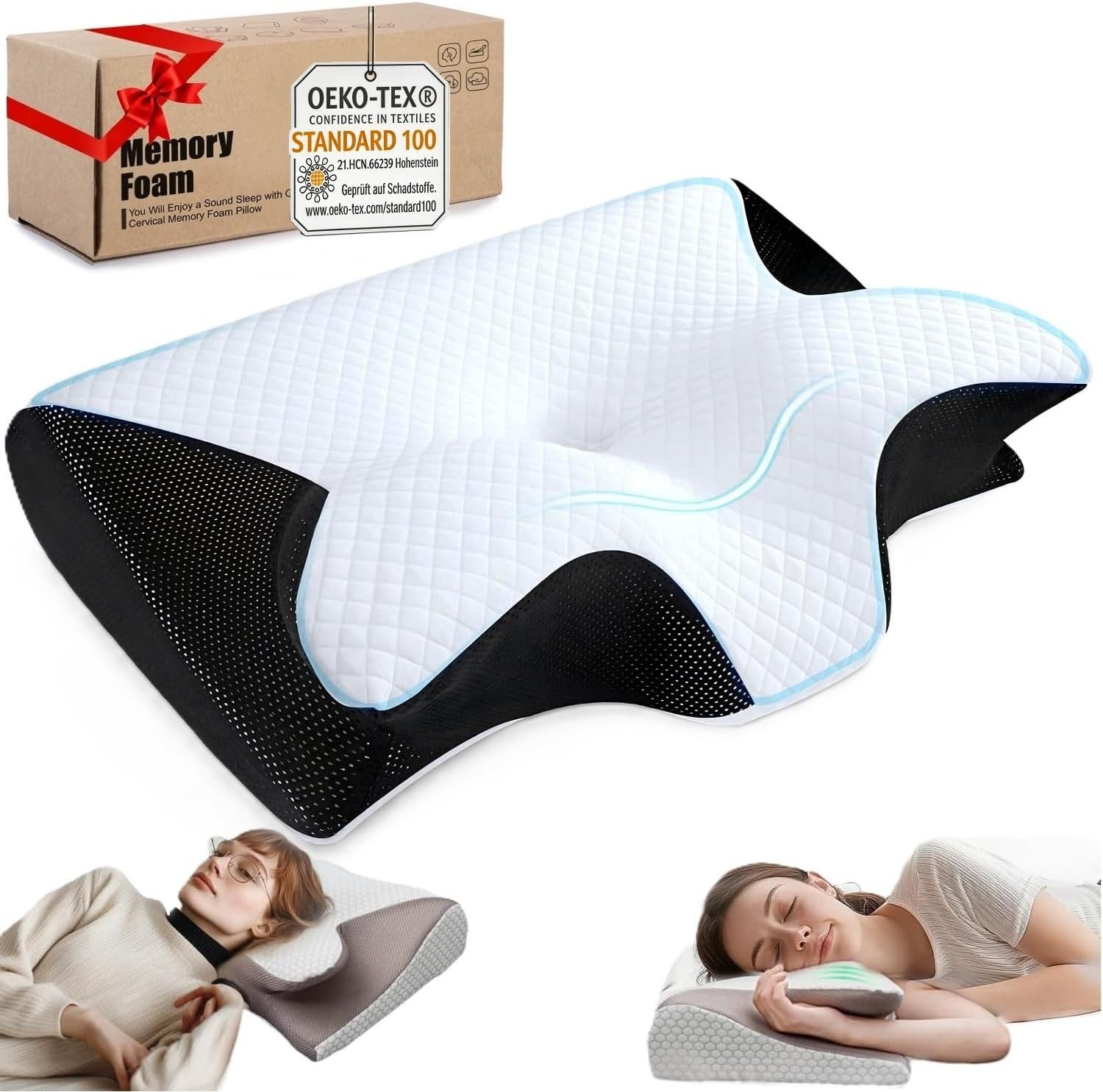 Athlix Nackenkissen Kissen Memory Schaum für Nacken und Hals, orthopädisch, ergonomisch, Gegen Nackenschmerzen, Gezielte Druckentlastung