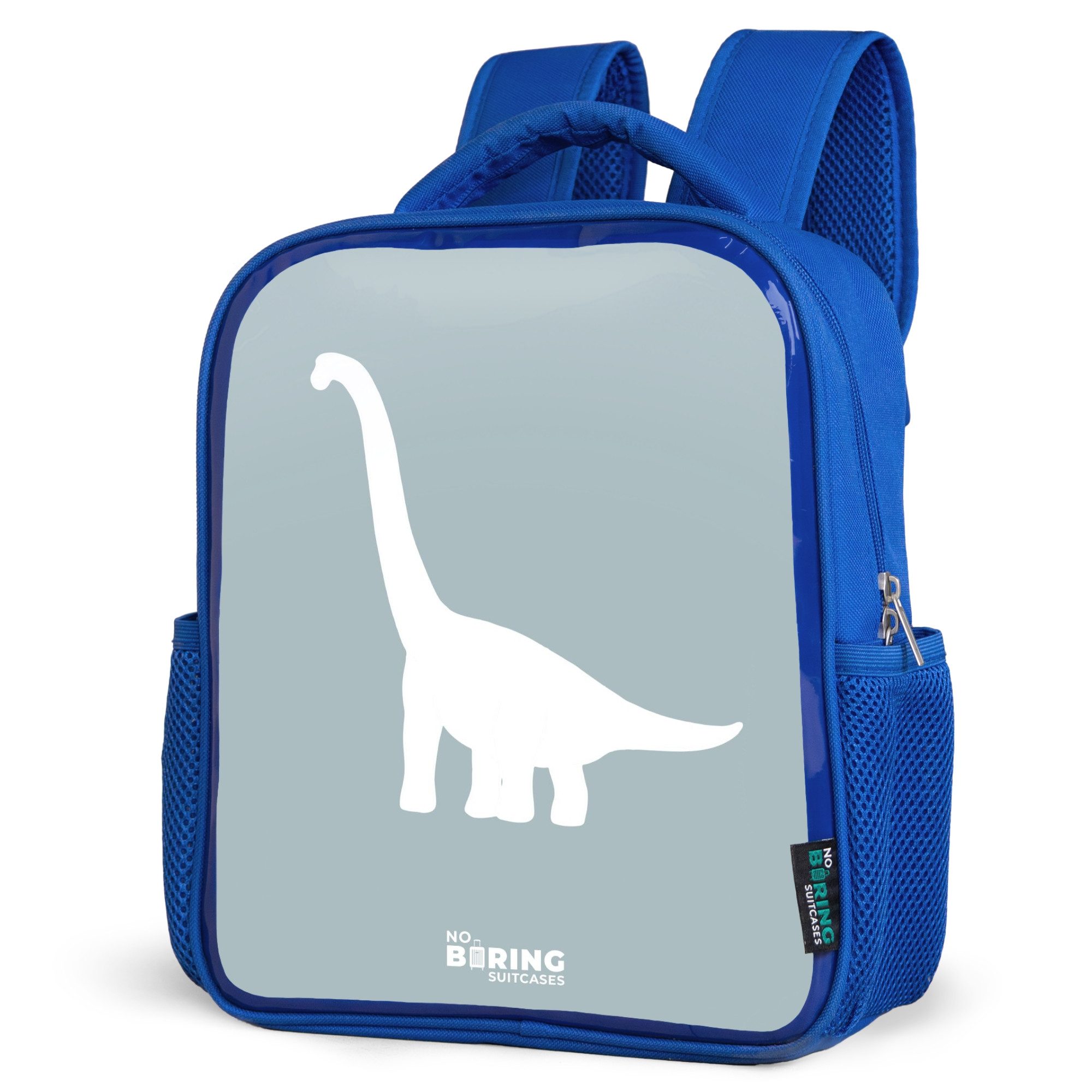 NoBoringSuitcases.com© Rucksack Blau mit Brachiosaurus-Dino, Kinderrucksack, Schulrucksack, Freizeitrucksack, Jungen, Kindergarten
