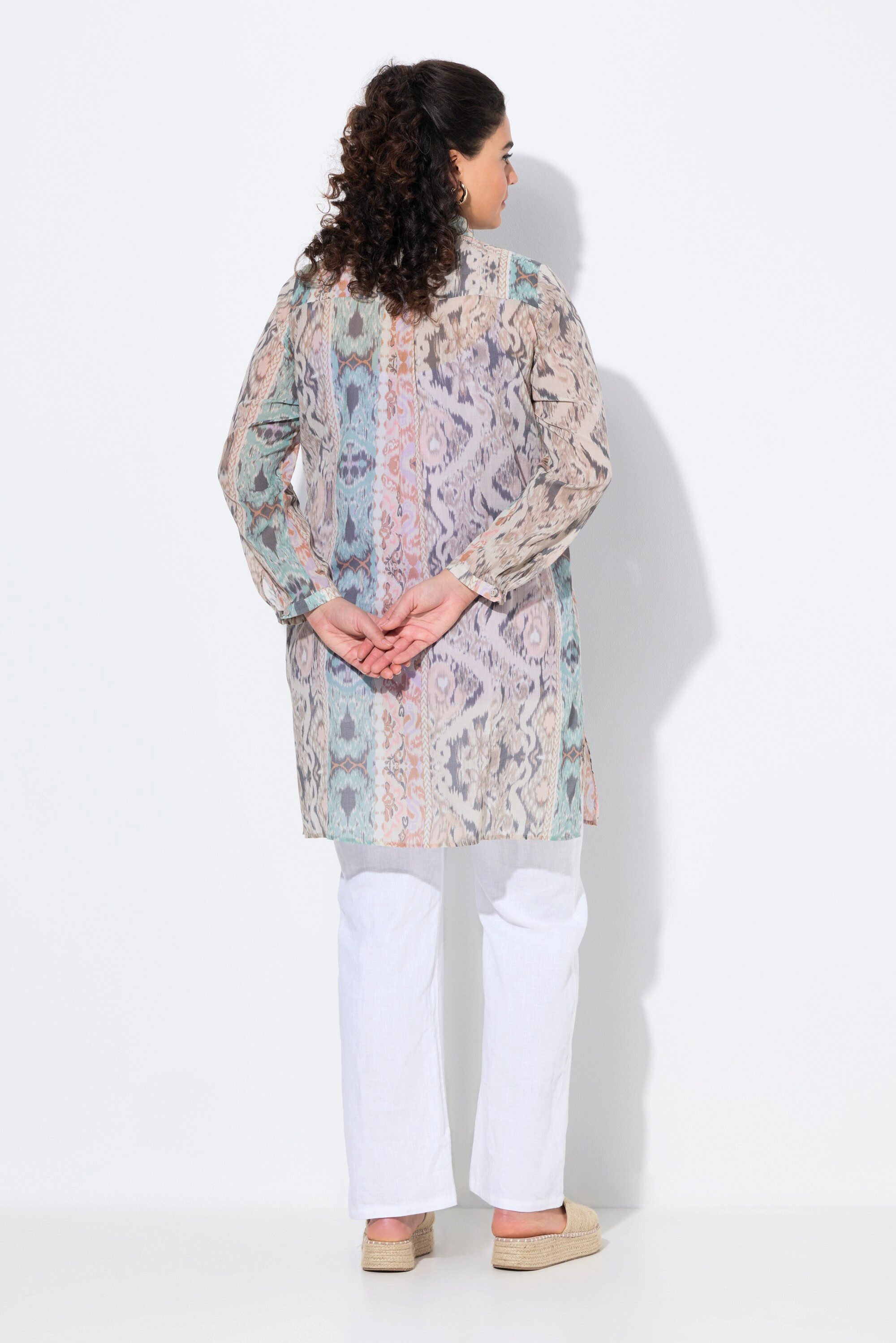 Ulla Popken Longbluse Longbluse Patchdruck A-Linie Hemdkragen Langarm