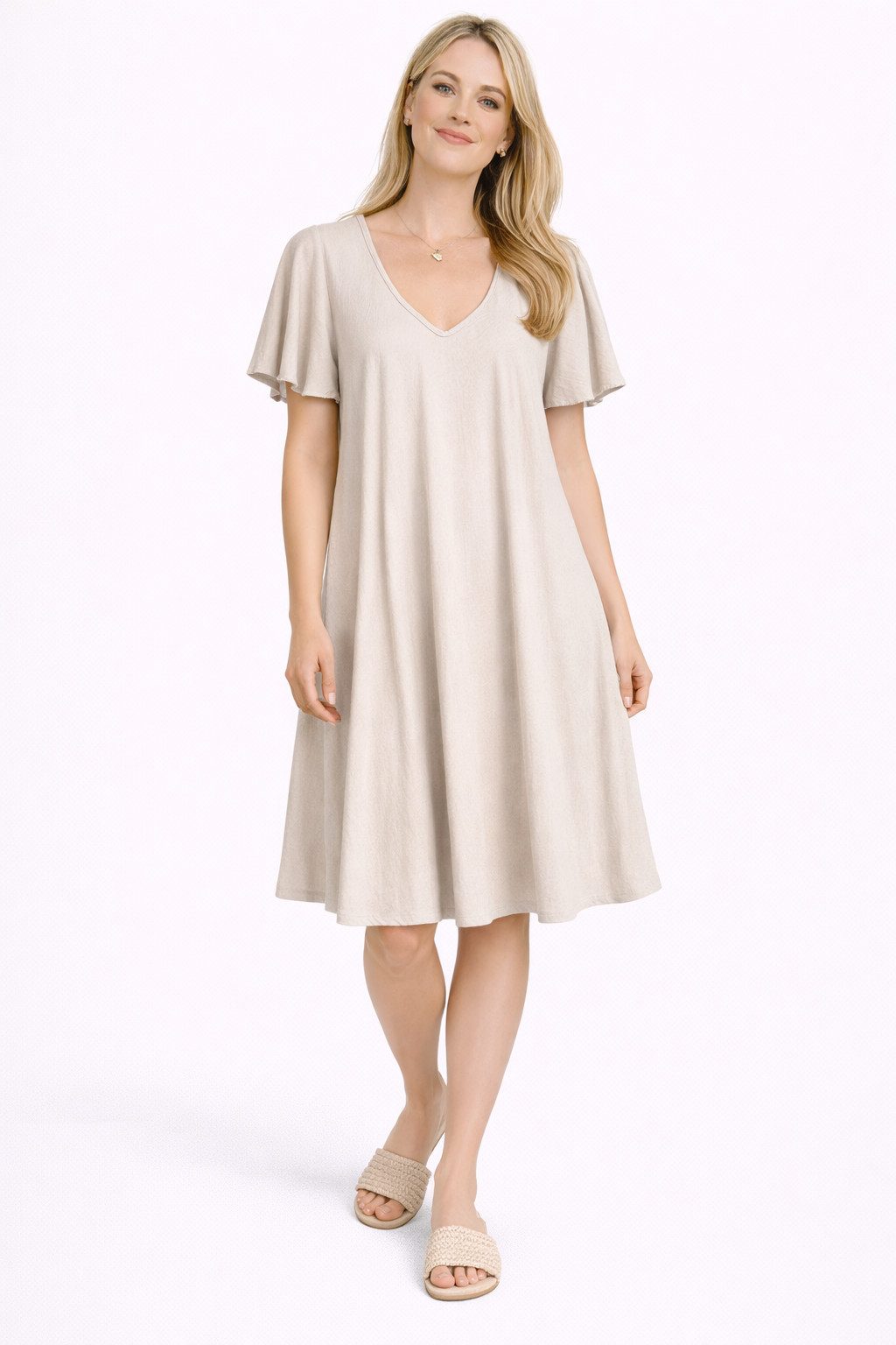 ITALY VIBES Sommerkleid - Kleid - Midikleid - Tunikakleid Damen - Schlupfkleid mit Flügelärmel ONE SIZE / passend für Größe M - XXL