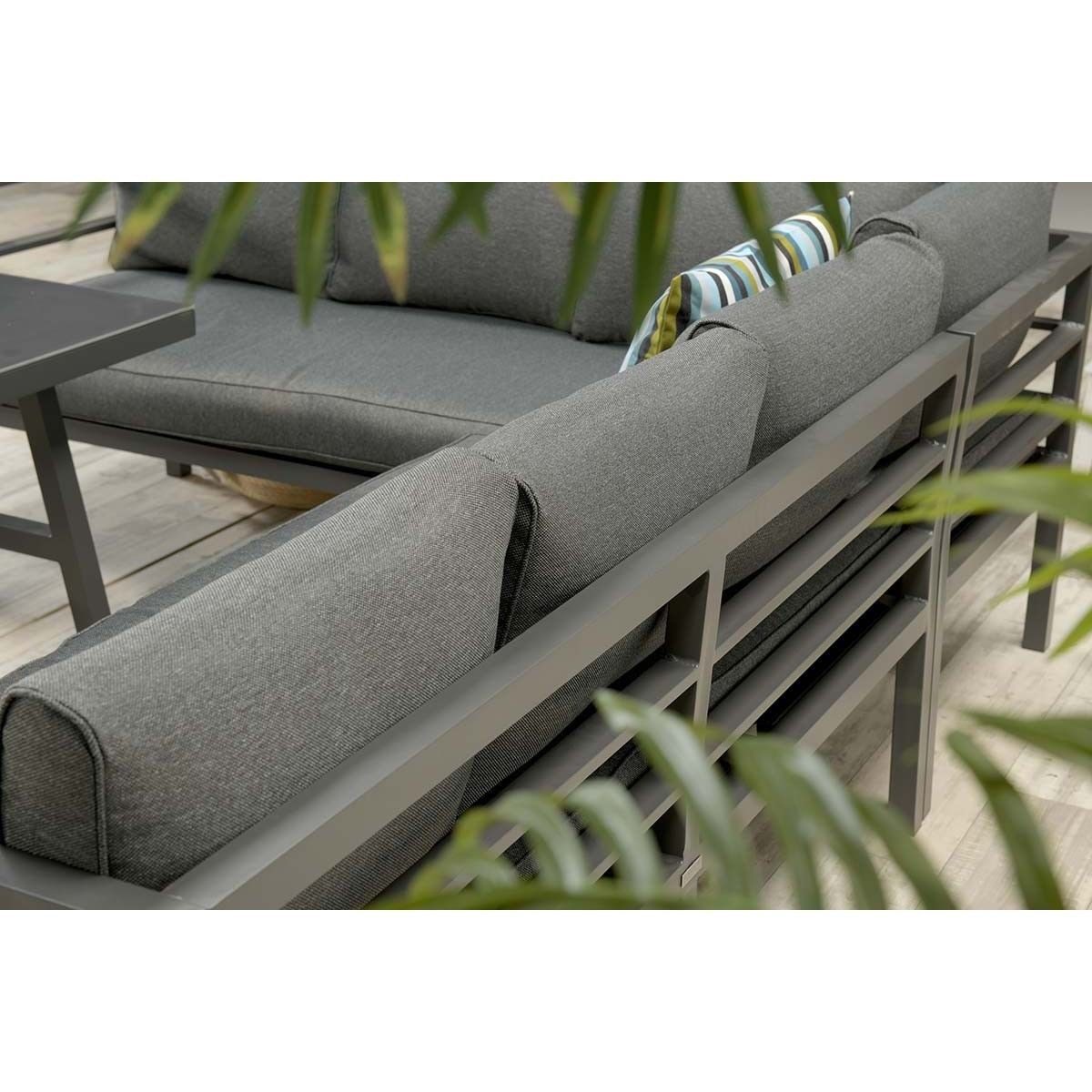 Garden Impressions Gartenlounge-Set Lakes Alu Eck Lounge Dining Gartenmöbelset, (Spar-Set, 3-tlg., Ecklounge + Tisch in Dininghöhe + 2er Bank), pflegeleicht / wetterfest / mit Esstisch