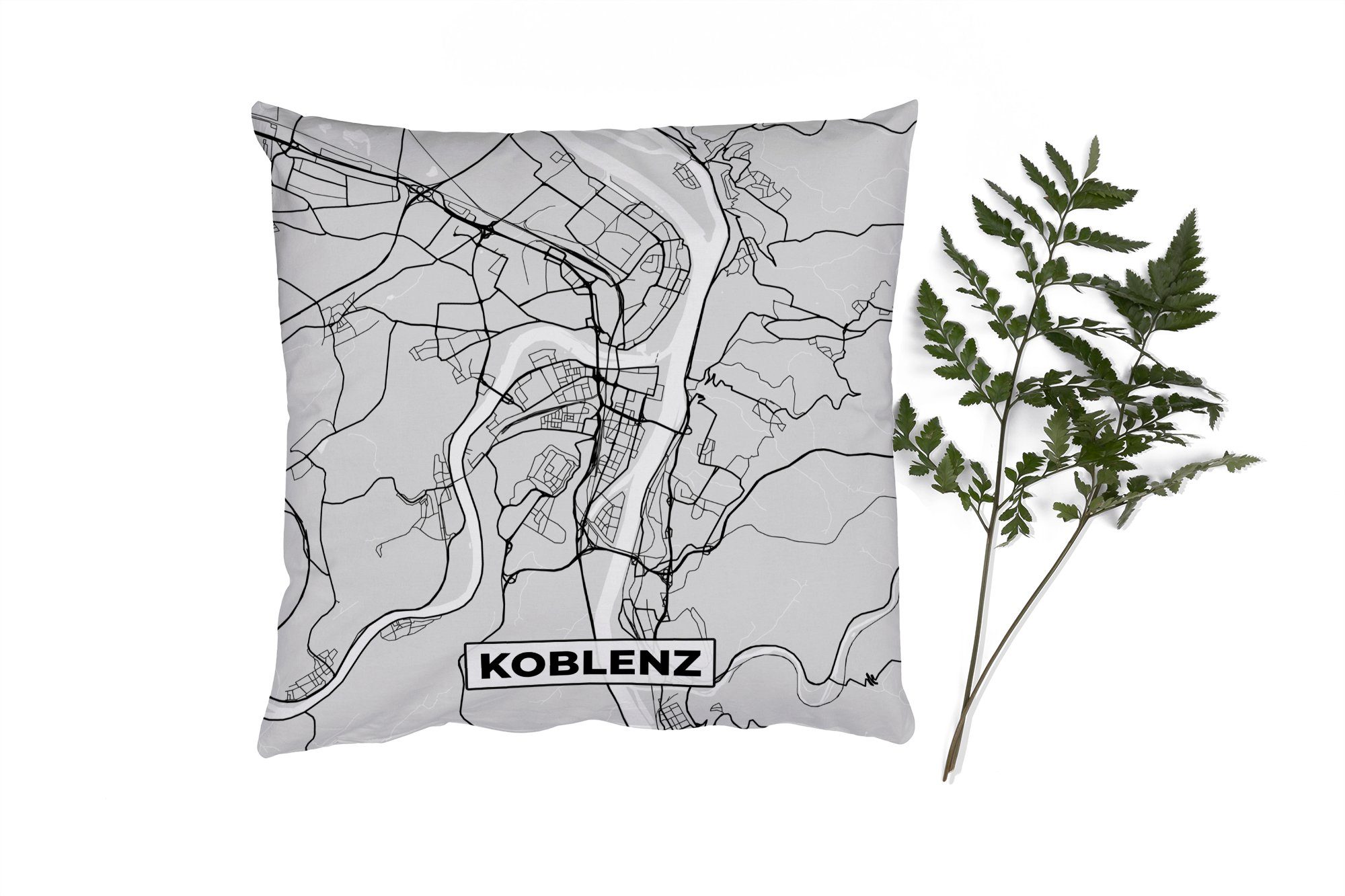 MuchoWow Dekokissen Koblenz - Karte - Stadtplan - Deutschland - Karte, Zierkissen mit Füllung für Wohzimmer, Schlafzimmer, Deko, Sofakissen