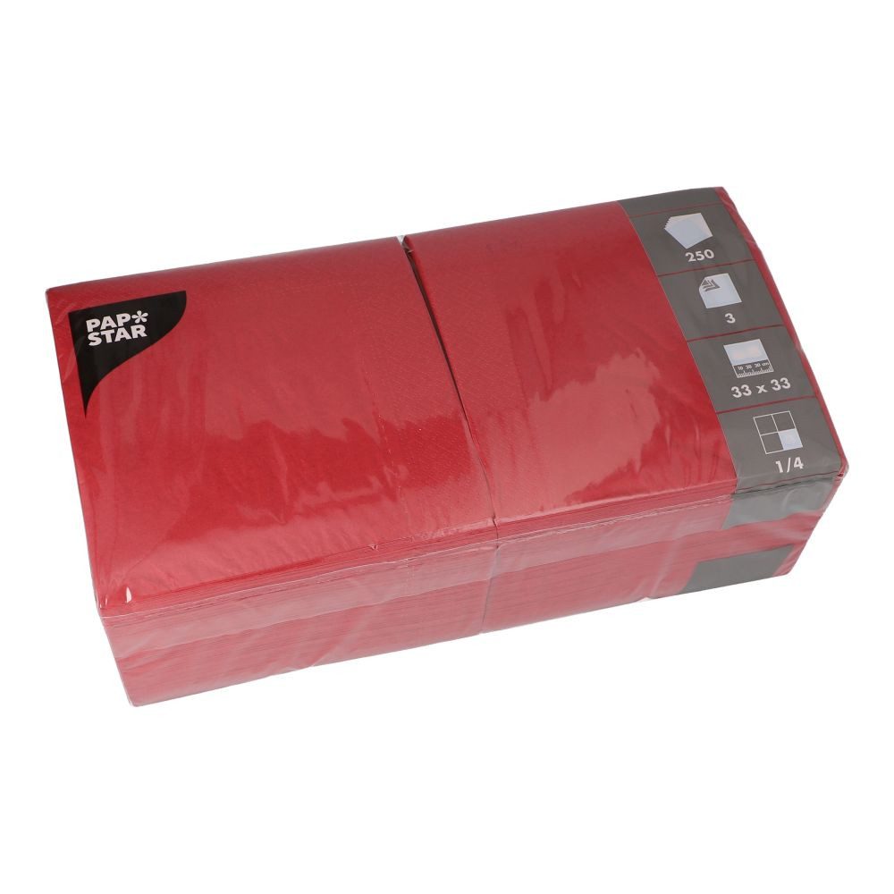 PAPSTAR Papierserviette Servietten, 3-lagig 1/4-Falz 33 cm x 33 cm bordeaux 250 Stk