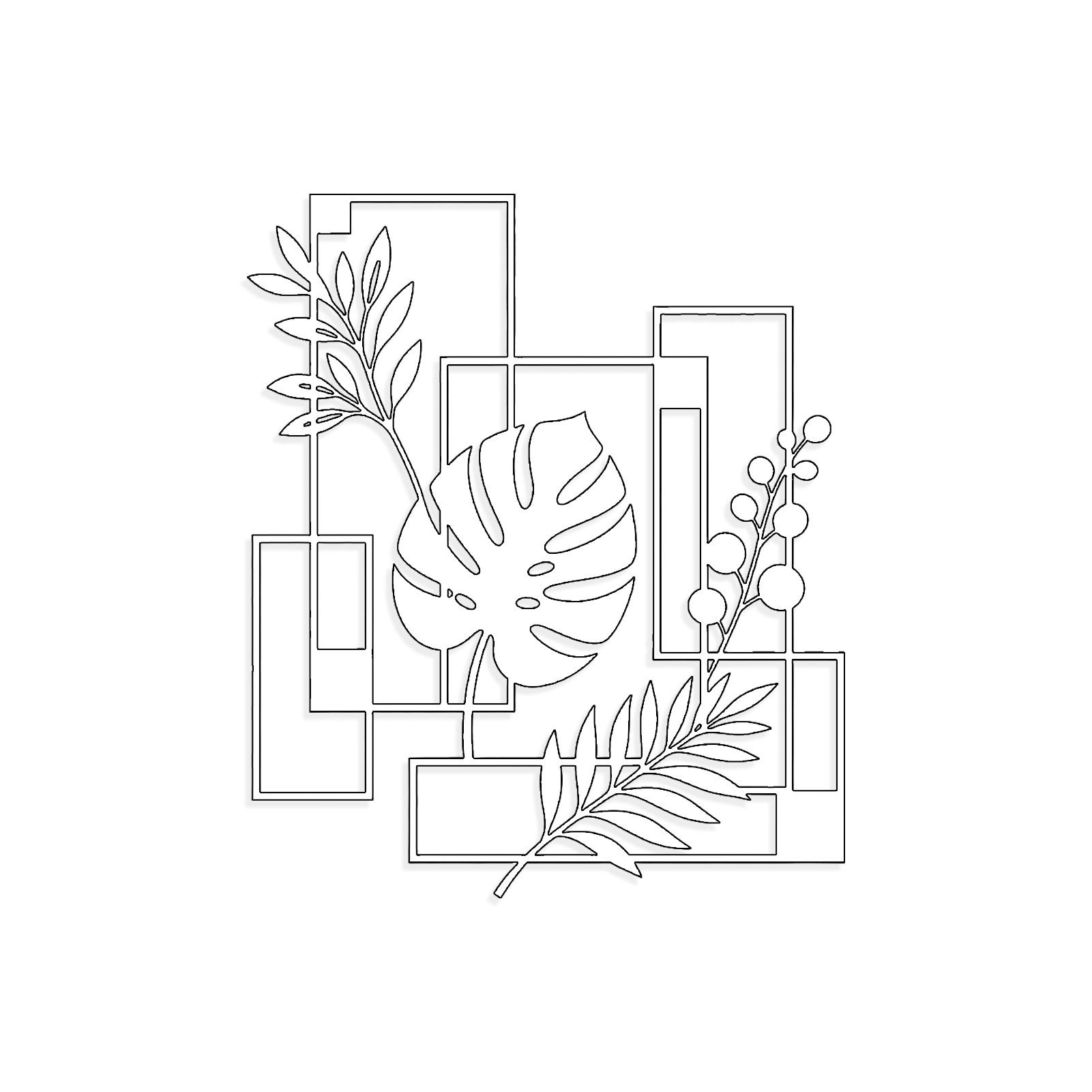 Jumpeak Wanddekoobjekt Monstera Silhouette Wanddekoration, Geometrische Quadrate, Linienkunst, Metall, 4 Farben, 2Größen, Wanddekoration für das Wohnzimmer,Abstrakt
