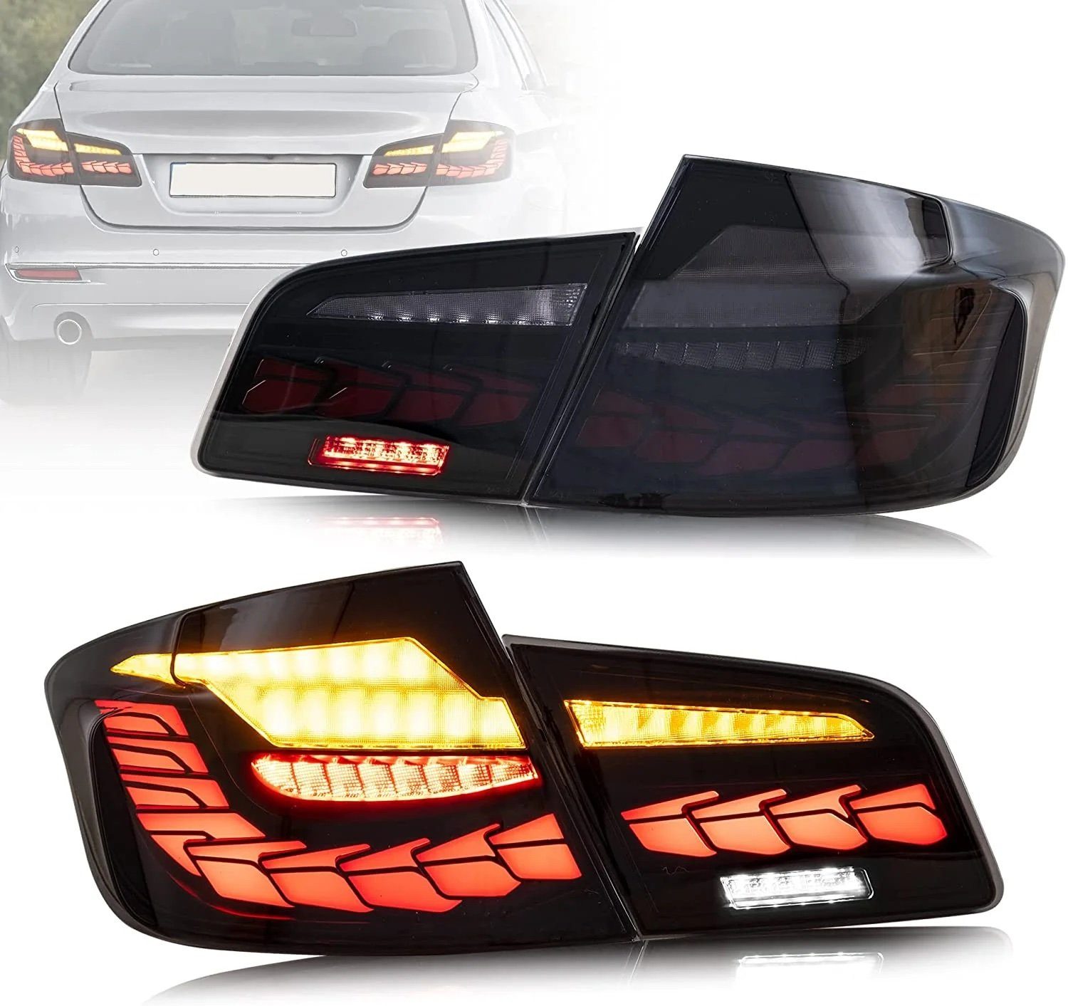 LLCTOOLS Rückleuchte Voll LED Rückleuchten für BMW F10 Limousine 2010-Rot in OLED Technik, LED fest integriert Smoke