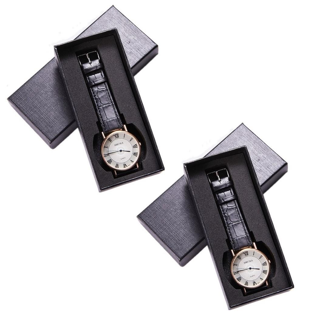BAYLI Schmucketui 2er Set Geschenk Uhrenbox für 1 Uhr, 145 x 65 mm Uhrenkarton in Schwar