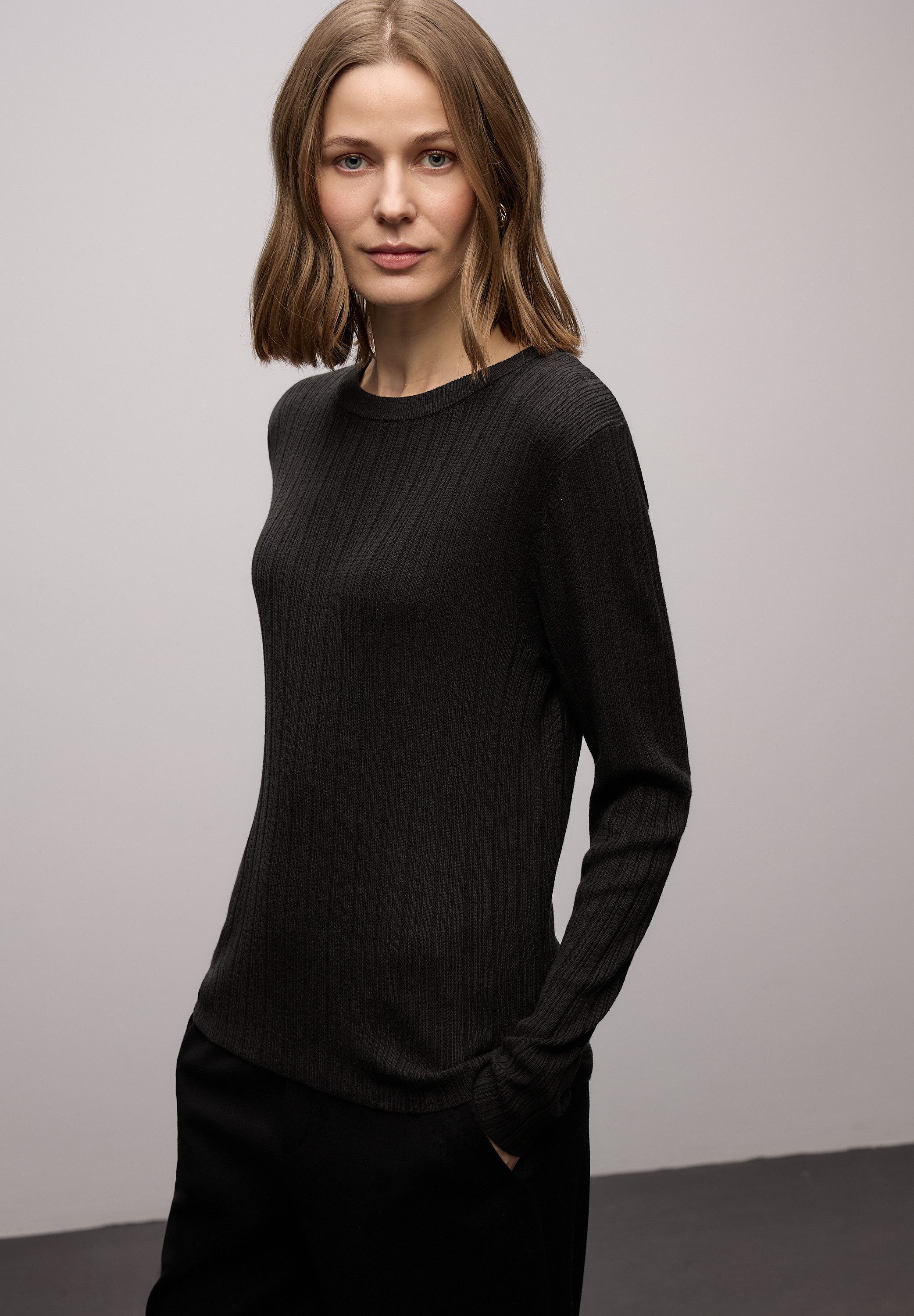 STREET ONE Strickpullover mit Rippstruktur und Viskose