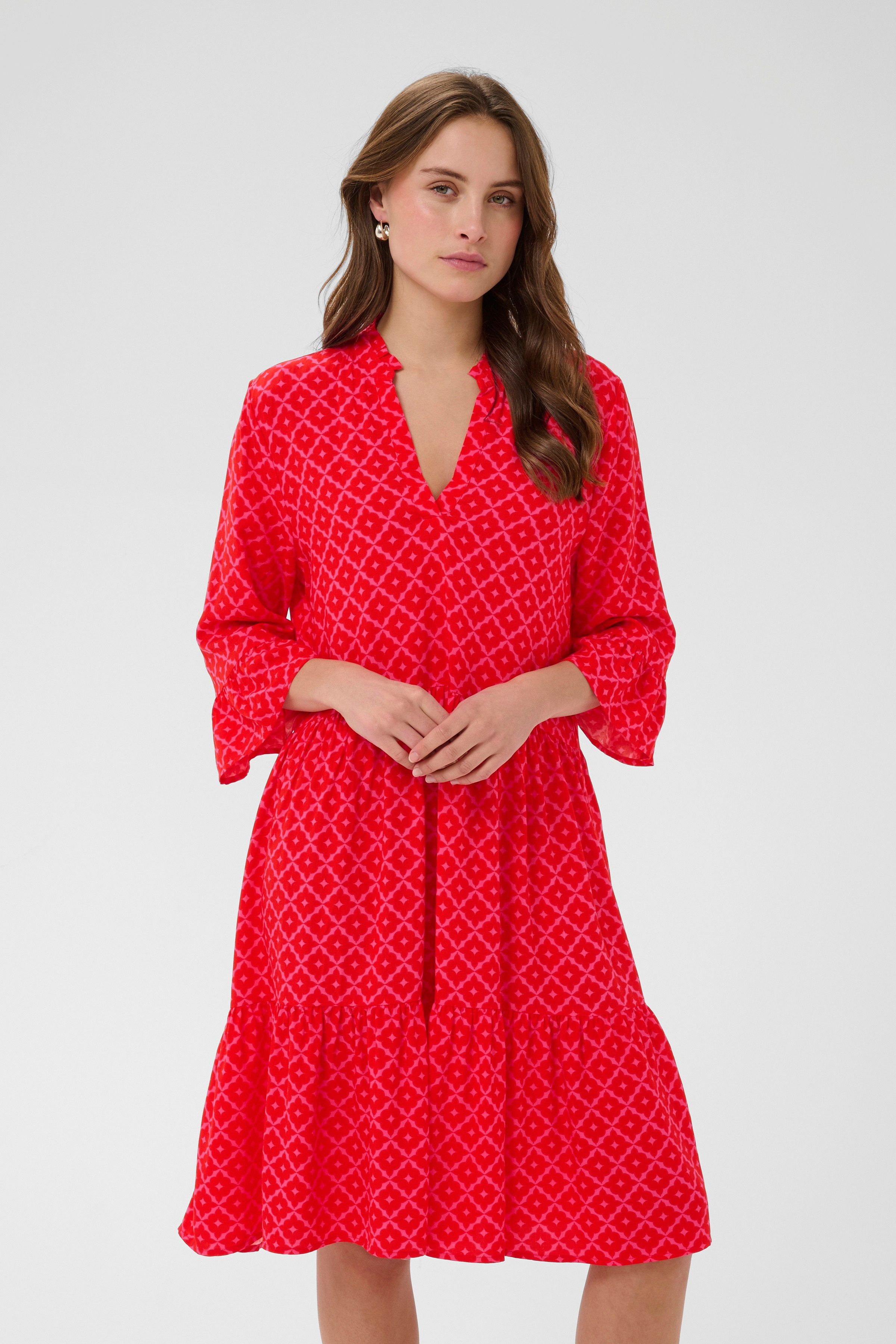 Saint Tropez Blusenkleid EdaSZ Dress Sommerkleid, Tunikakleid mit Volant und 3/4 Ärmel