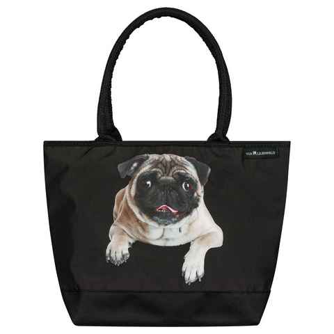 von Lilienfeld Handtasche VON LILIENFELD Handtasche Damen Motiv Mops Hund Shopper Maße L42 x H30 x T15 cm Strandtasche Henkeltasche Büro, Motivdruck auf der Vorderseite