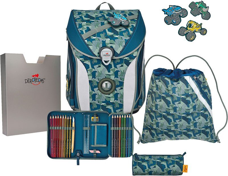 DerDieDas® Schulranzen ErgoFlex MAX - Monster Truck (Set, 5-tlg), mit 3 Buttons; enthält recyceltes Material