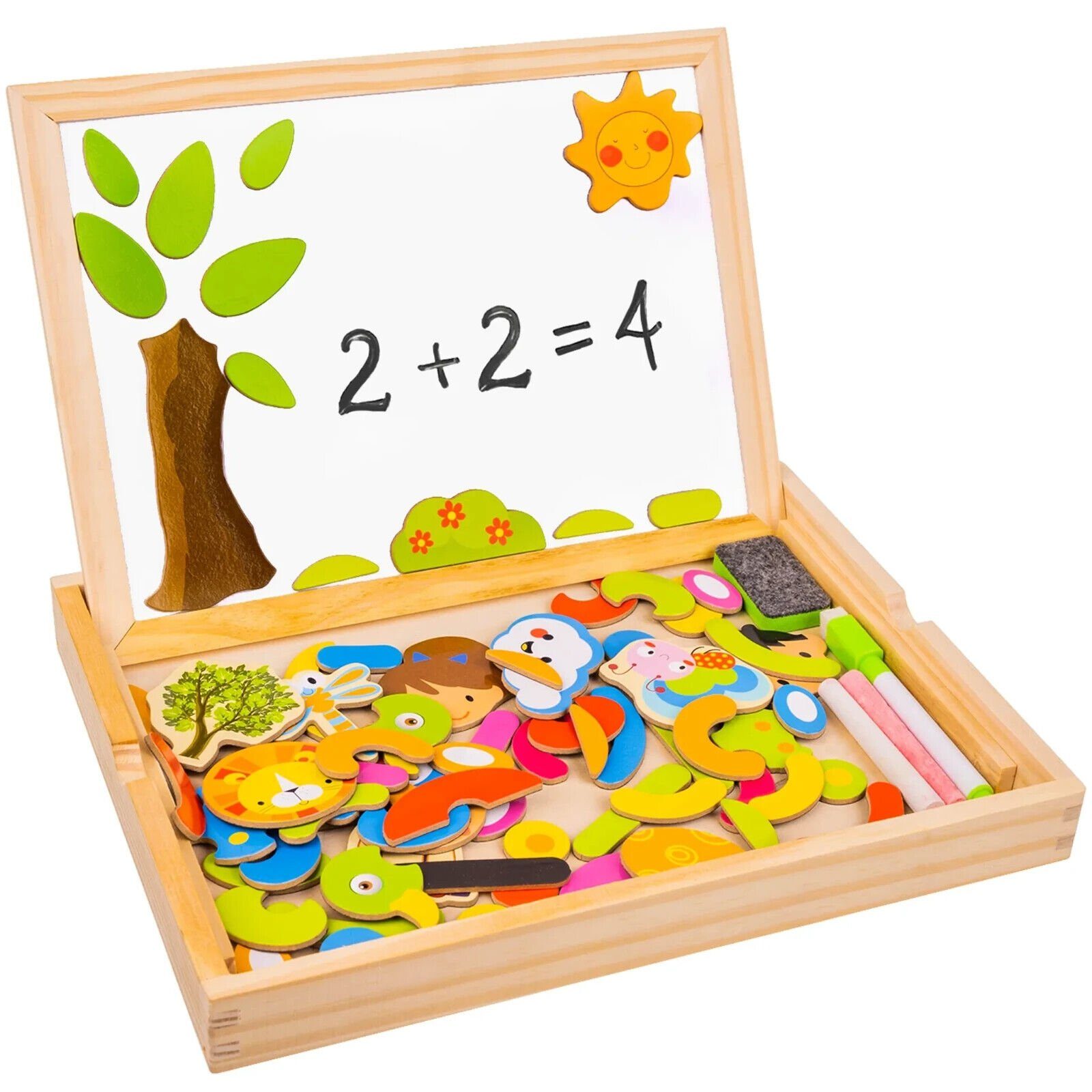 TROPPA Lernspielzeug Multifunktions Lerntafel magnetische Puzzle Kombi  Kreide Tafel Holz
