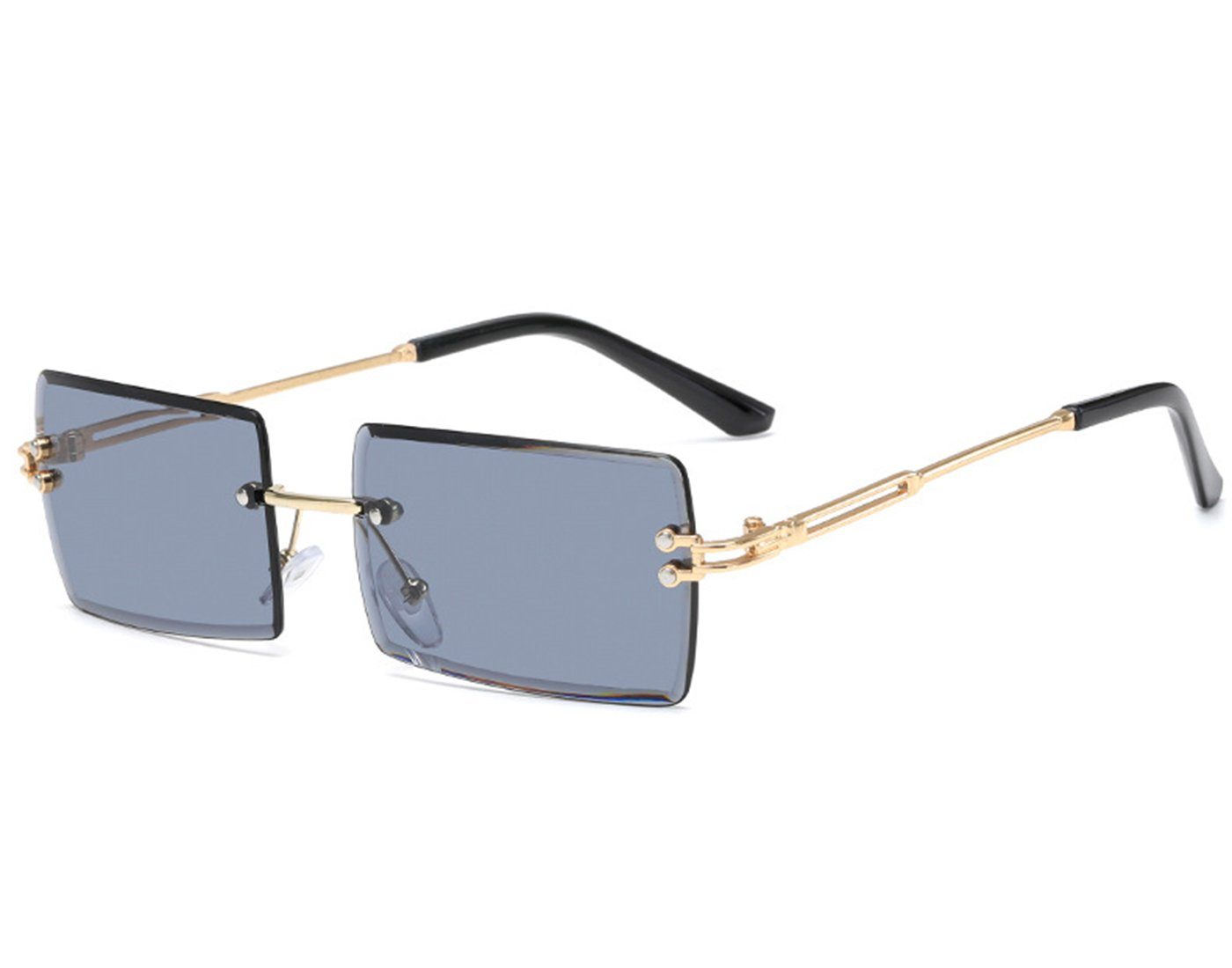 Haiaveng Sonnenbrille Rechteckige Randlose Sonnenbrille Unisex Ultra-Small Retro Brille Durchsichtige Linse für Damen Herren grey