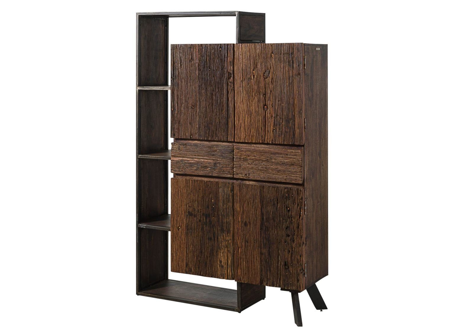 Massivmoebel24 Dreh-/Schwebetürenschrank SEVILLA (Schrank Akazie / Altholz 118x40x183 braun lackiert CITY #01) Schrank Akazie / Altholz 118x40x183 braun lackiert CITY #01