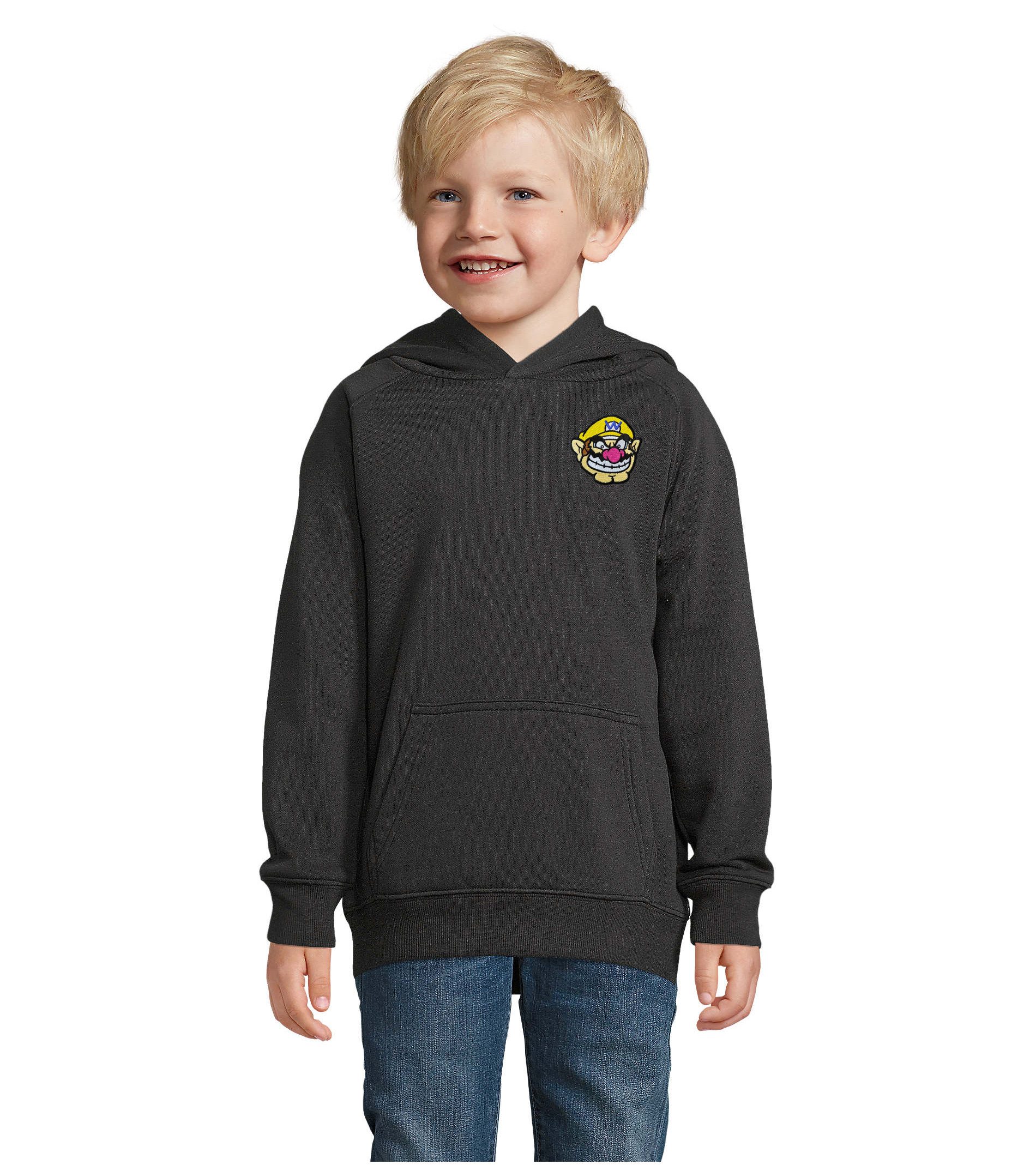 Blondie & Brownie Hoodie WarioPatch Kinder Hoodie Gaming Motiv Baumwolle Freizeit Retro (Einzelhoodie, Einzelartikel) Wario Patch K Hoodie Pixel Jump Kids