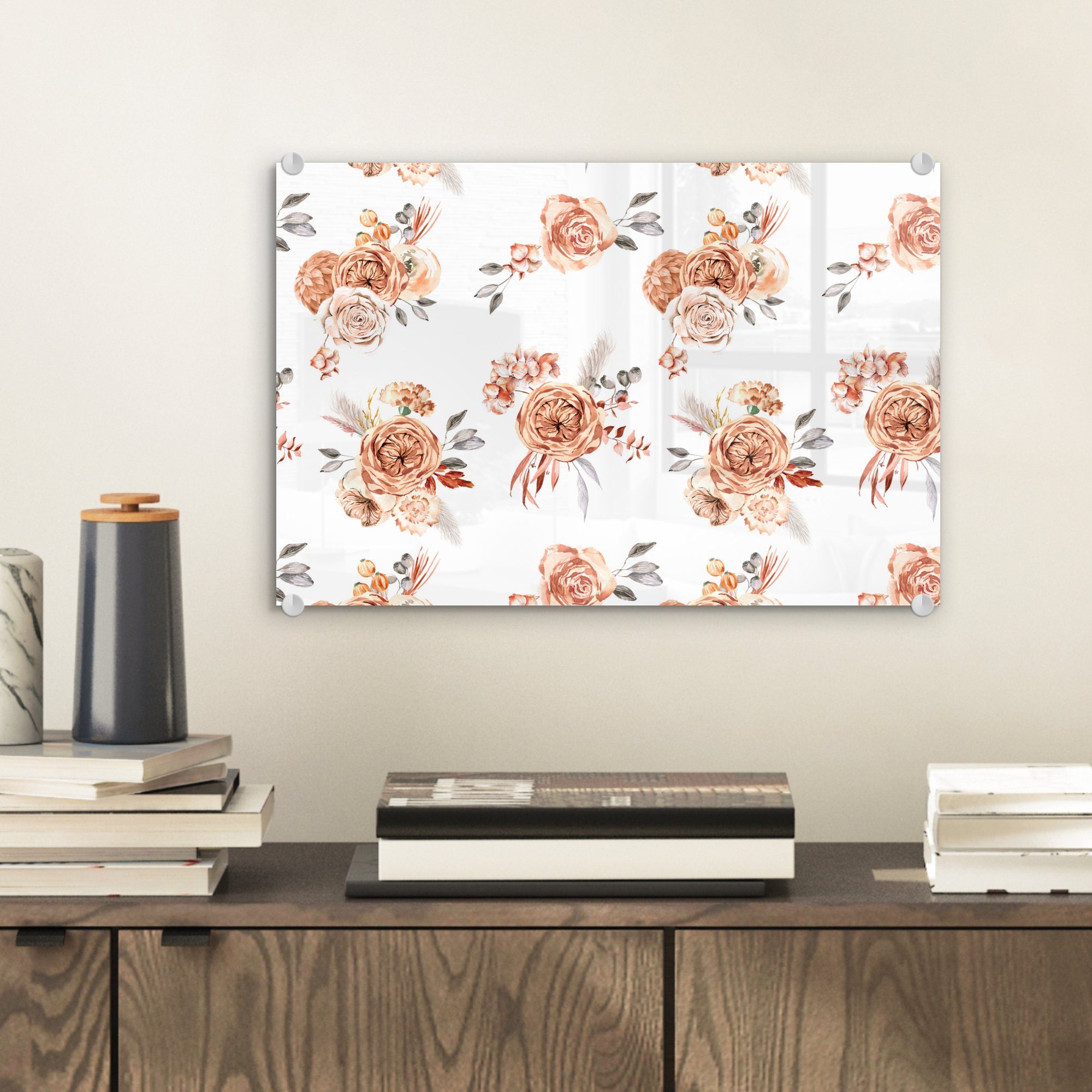 MuchoWow Acrylglasbild auf Bilder Glas St), - (1 Braun, Wandbild - - Glasbilder Bohème Wanddekoration Glas auf Rosen - Foto 