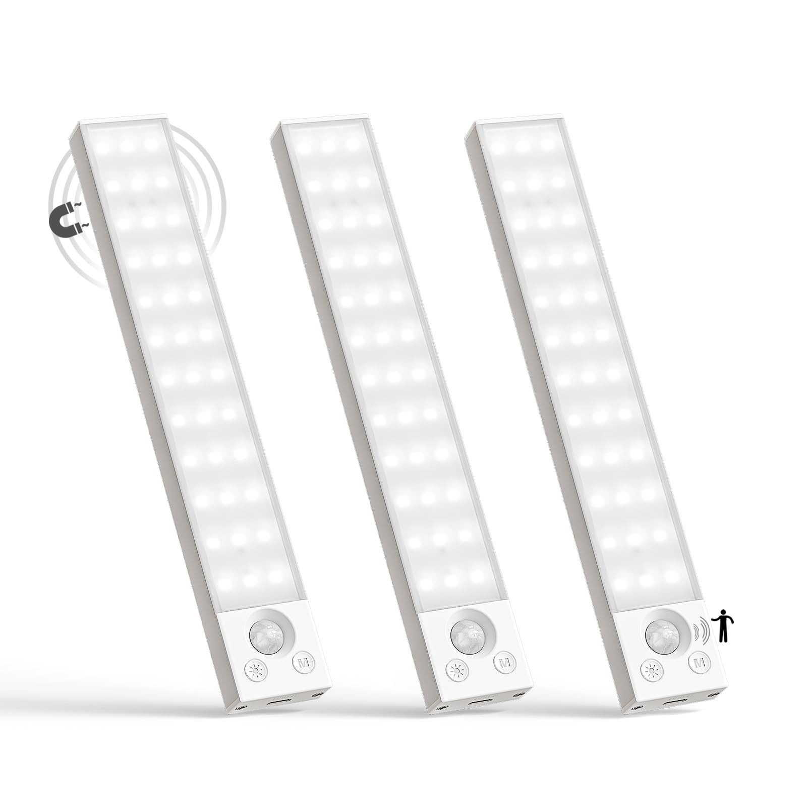 LQWELL LED Unterbauleuchte mit Bewegungsmelder, Dimmbar, Akku, USB-C Wiederaufladbar Schranklicht, 22,5 cm,1500 mAh, Weiß, für Küche, Kleiderschrank, Schlafzimmer