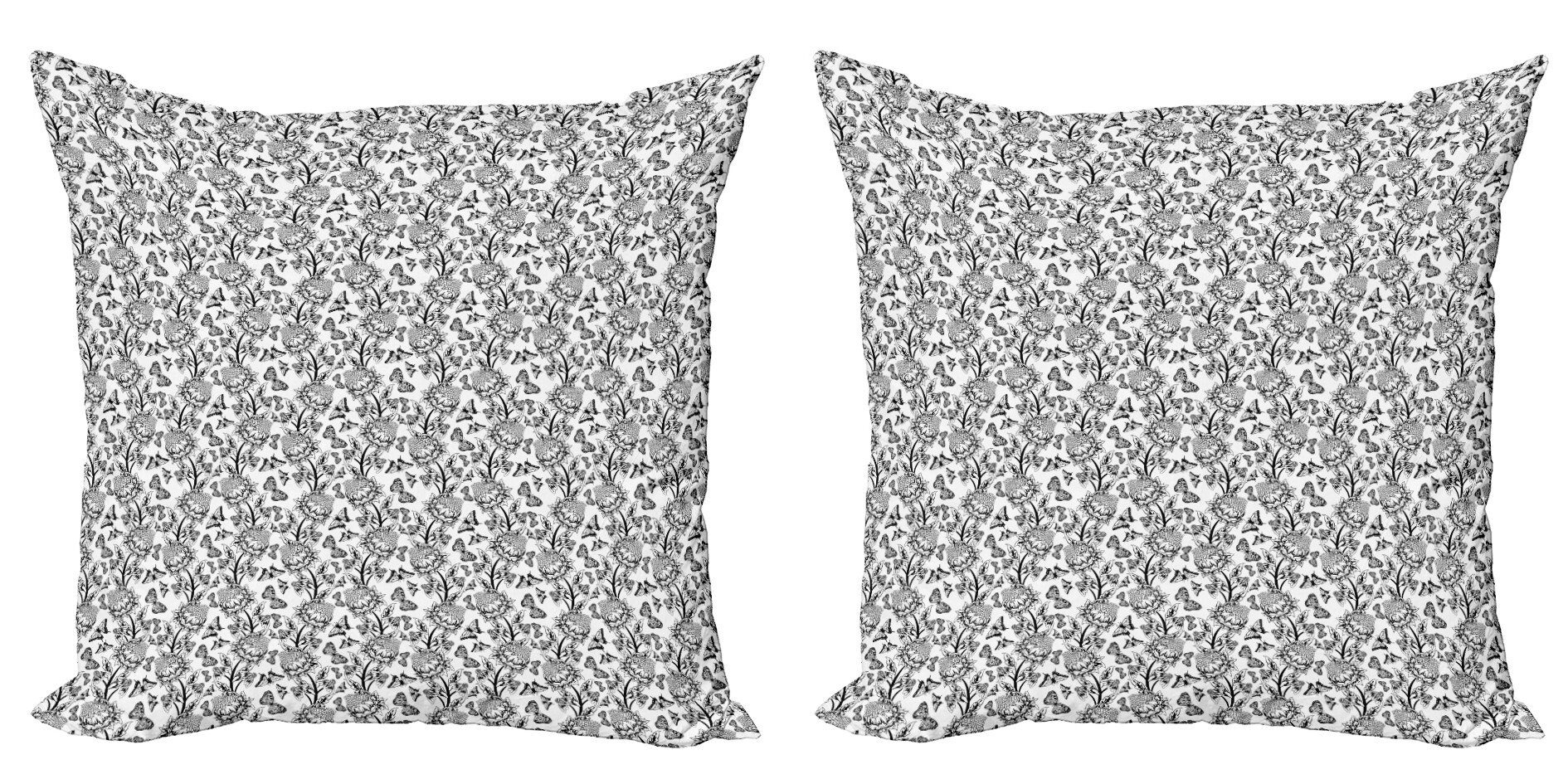 Kissenbezüge Modern Accent Doppelseitiger Digitaldruck, Abakuhaus (2 Stück), Schwarz und weiß Floral ornamental Design
