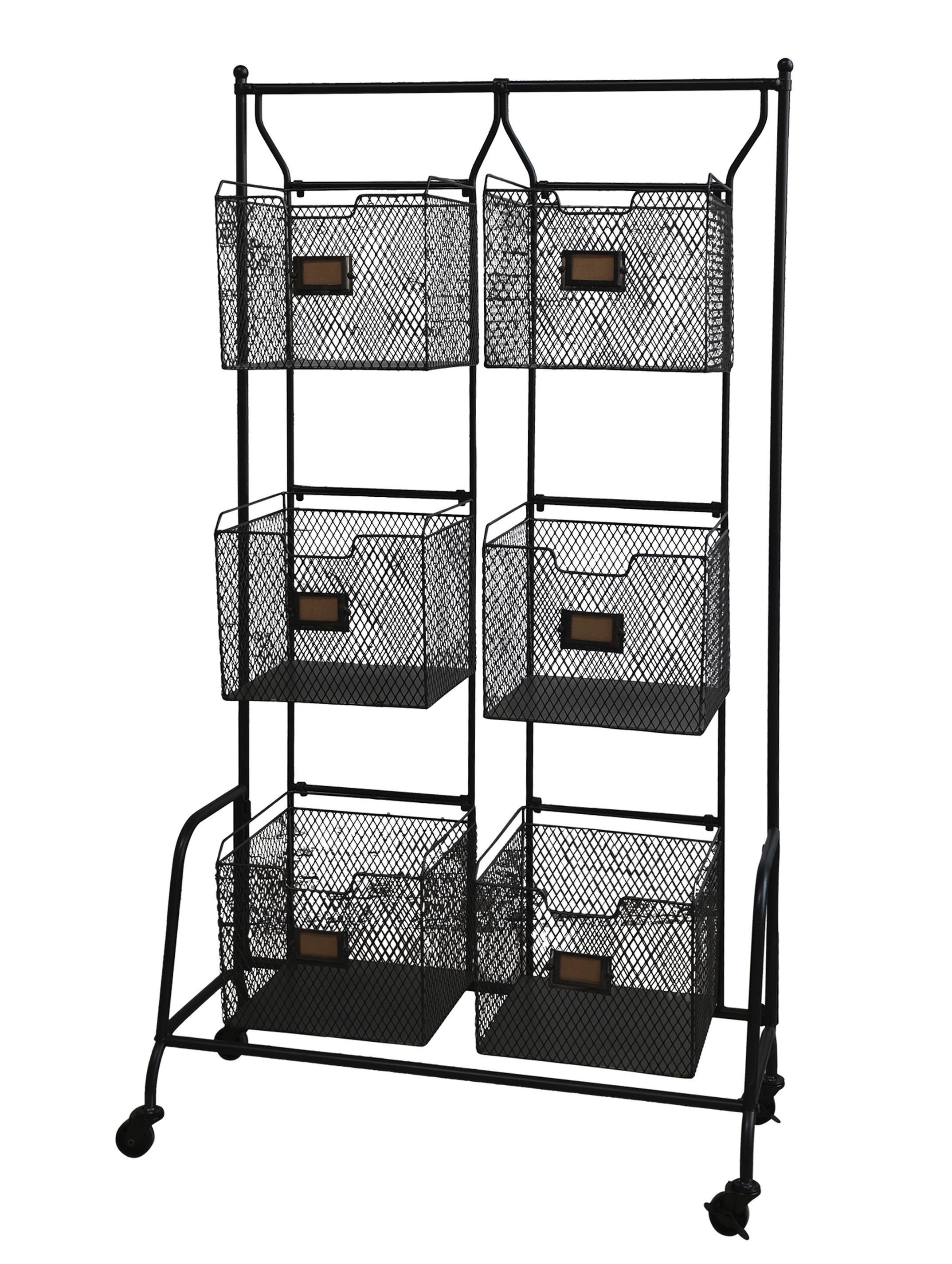 Chic Antique Standregal Regal auf Räder mit 6 Körben Metall Schwarz H146cm x L81cm Chic