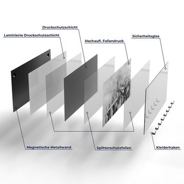 DEQORI Kleiderhaken 'Flugzeug über Stadt', Glas Garderobe Paneel magnetisch beschreibbar