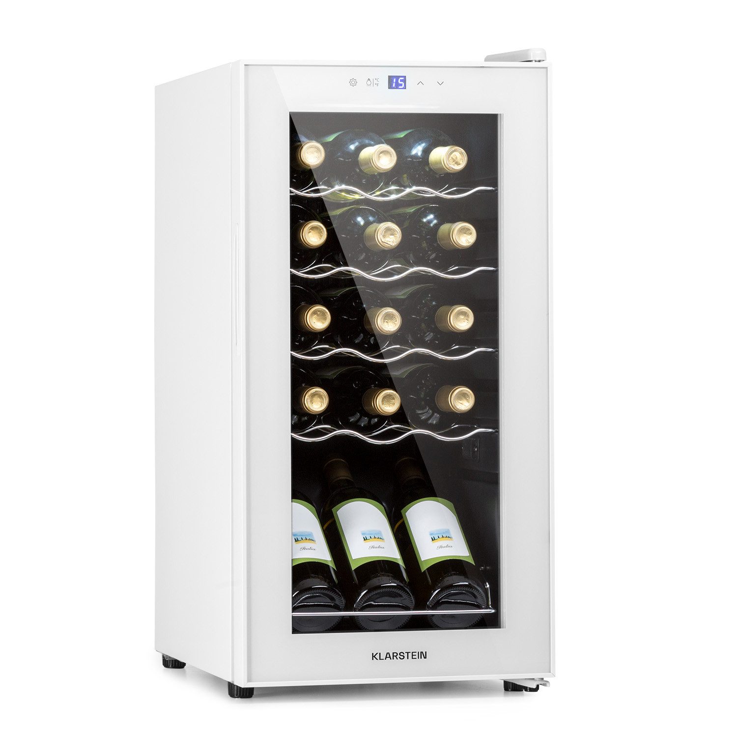 Klarstein Weinkühlschrank Shiraz 15 Slim Uno, für 15 Standardflaschen á 0,75l,Wein Flaschenkühlschrank Weintemperierschrank Weinschrank Kühlschrank