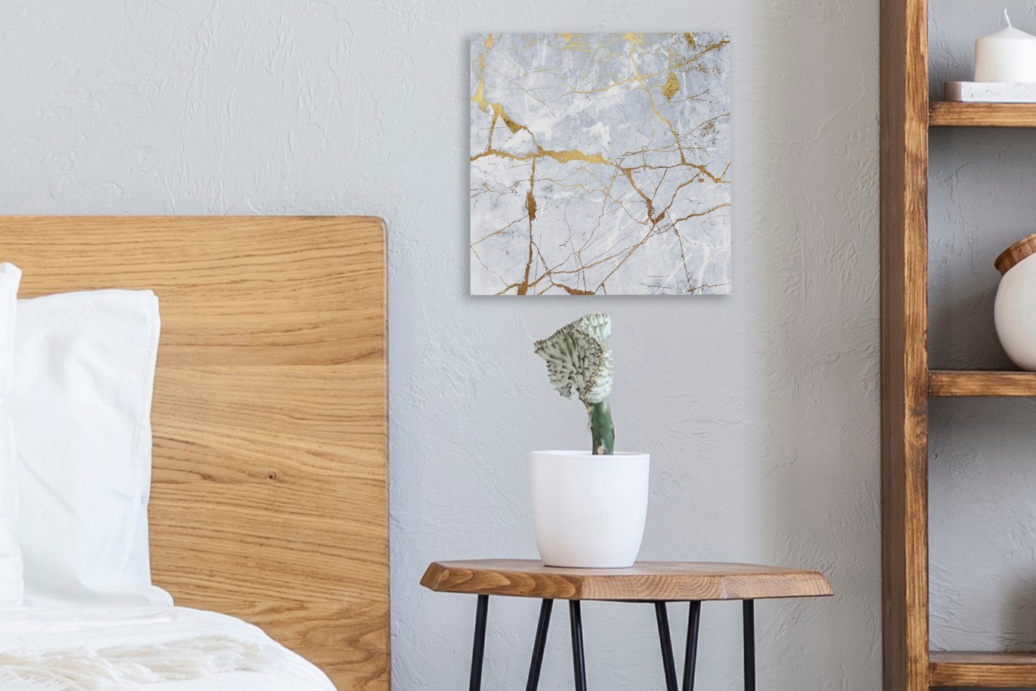 Marmor - (1 Weiß, St), für Wohnzimmer Muster OneMillionCanvasses® - Gold - Schlafzimmer Leinwand Leinwandbild Bilder