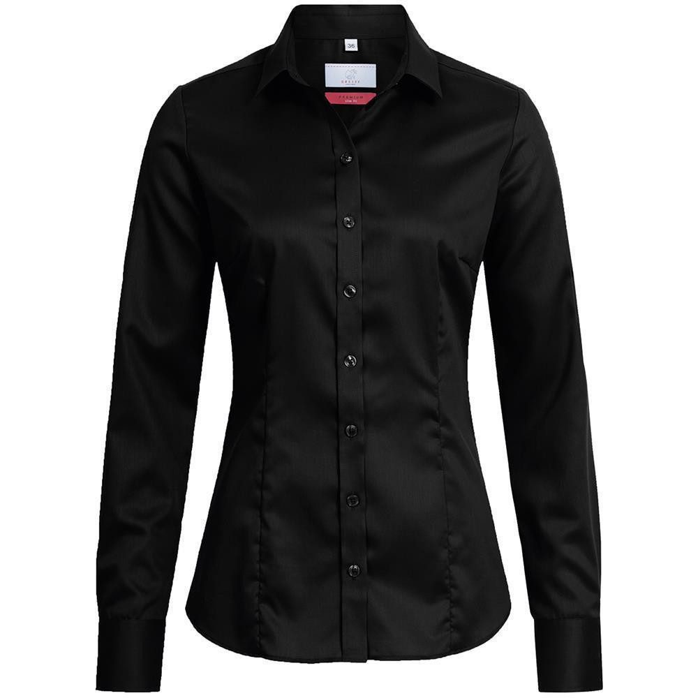 GREIFF Langarmbluse Greiff Corporate Bluse PREMIUM Damen OEKO TEX® Bügelfrei Schwarz 38