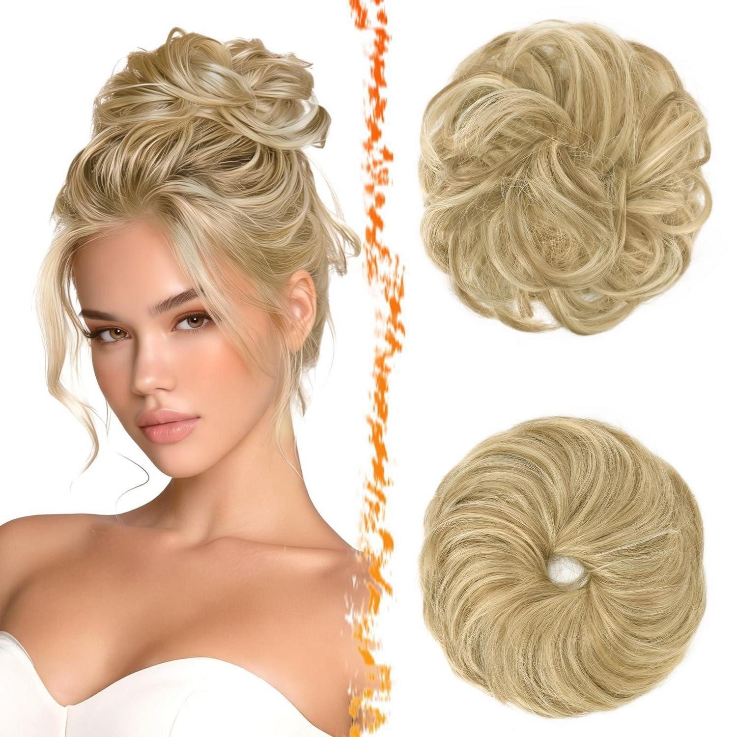 LuxusKollektion Kunsthaar-Extension Haarteil Dutt Gummiband Haargummi Glodenblond Mit Highlights