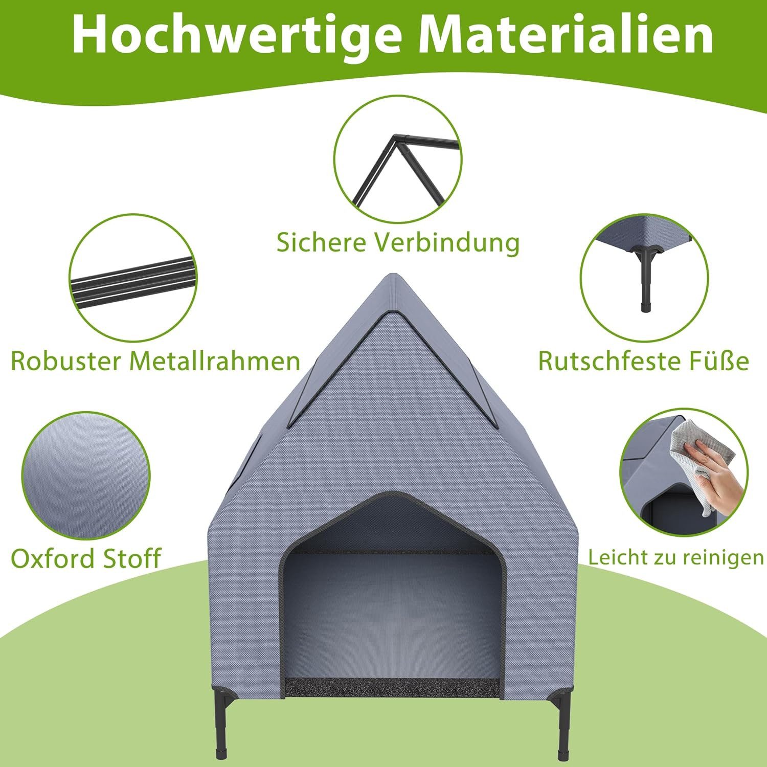FIVMEN Hundebett mit Baldachin Hundeliege Hundehütte im Hausform, Oxford-Material Stahlrahmen Hundekäfig S/M/L – Bild 4 von 5