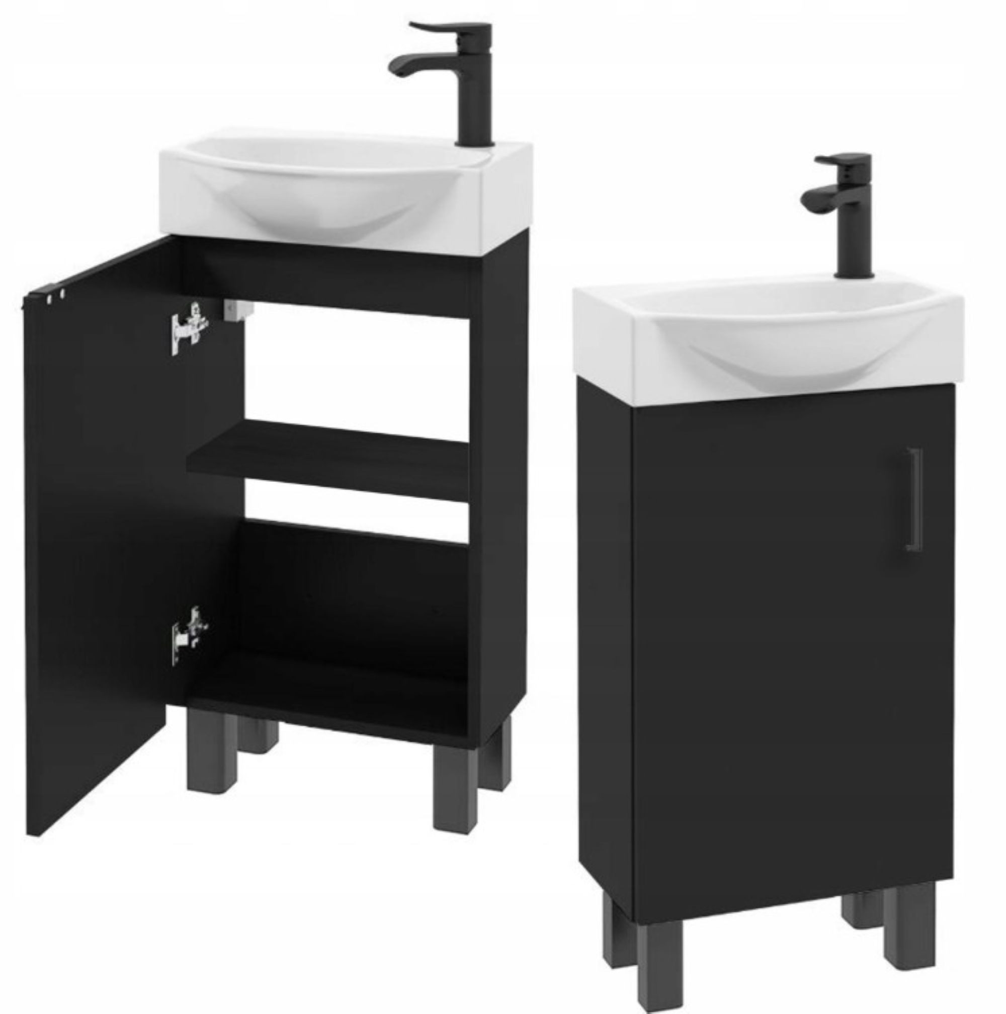 STAMAR Waschbeckenunterschrank Badmöbel Standschrank 40 cm mit Waschbecken Schwarz Unterschrank stehend Keramik-Becken kompakt schmal 22cm Tiefe